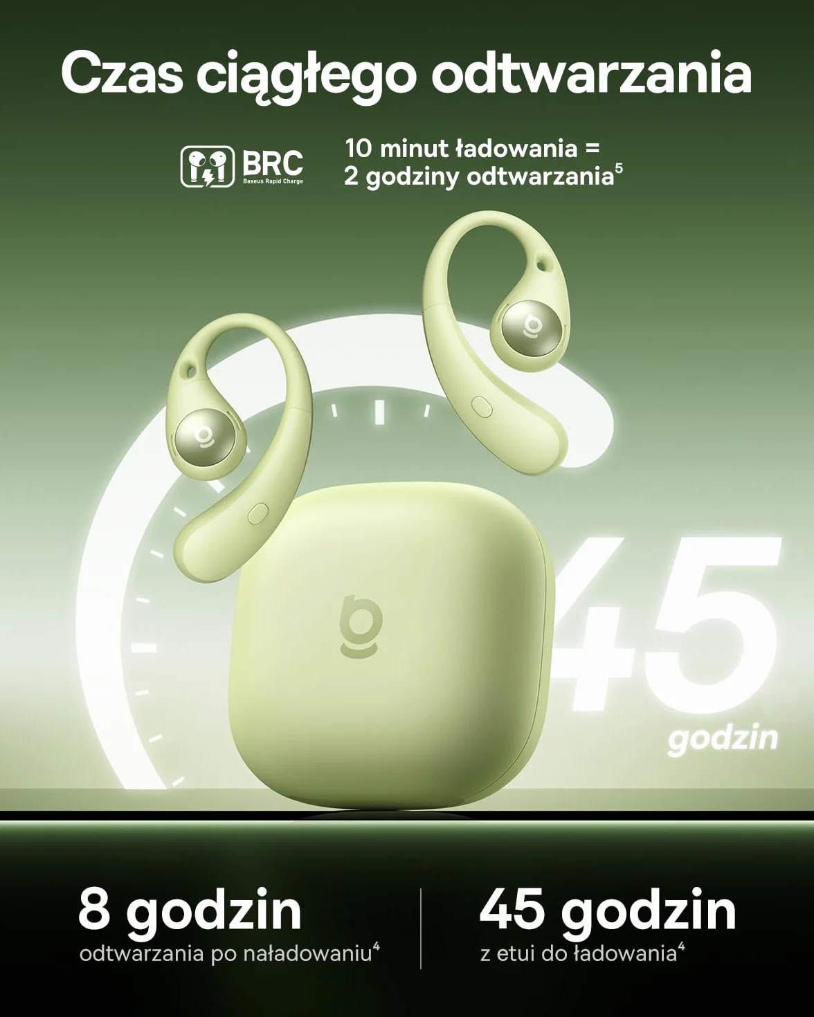 Baseus Eli Sport2 Open Ear słuchawki douszne, słuchawki sportowe, z krzywą komfortu S, 45 h Playtime, SuperBass 2.0, IPX7, Bluetooth 6.0, 4-Mic KI, słuchawki sportowe do biegania