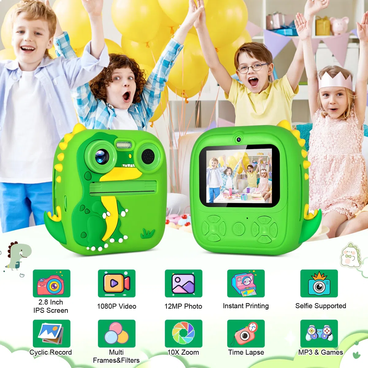 OKYUK Aparat Natychmiastowy dla Dzieci, 32GB, 2,4-calowy Ekran LCD, Podwójny Obiektyw HD 1080P i 12 MP, 5* Papier do Druku w Rolkach, Prezent Urodzinowy i Świąteczny dla Chłopców i Dziewcząt
