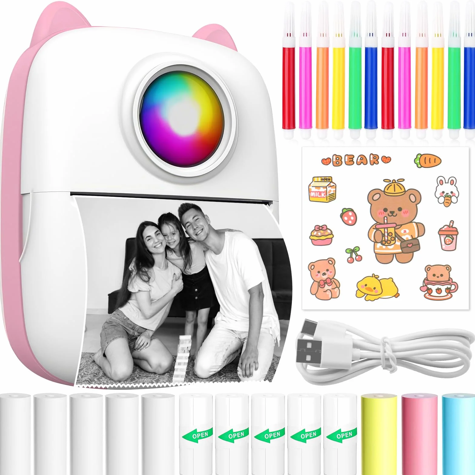 Mini drukarka przenośna drukarka termiczna bezprzewodowa Bluetooth mini drukarka fotograficzna kieszonkowa drukarka do smartfonów kompatybilna z iOS i Androidem do notatek, dziennika (różowa)