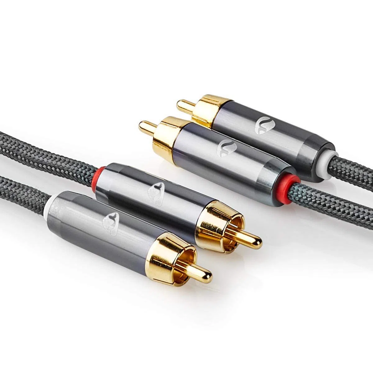 Nedis - Kabel audio stereo - wtyk RCA - pozłacany - 2 m - okrągły - antracyt/szary