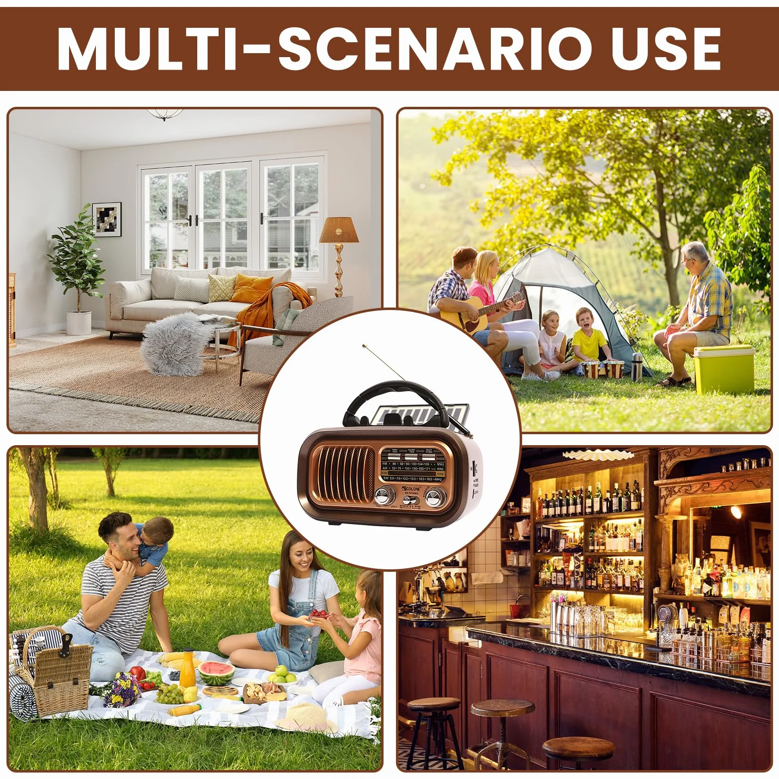 Radio retro z Bluetooth: radio AM/FM/SW, nostalgiczne radio Ra dio z funkcją ładowania solarnego + głośnik 5 W, przenośny system multimedialny do domu, na zewnątrz, na kemping i w sytuacjach