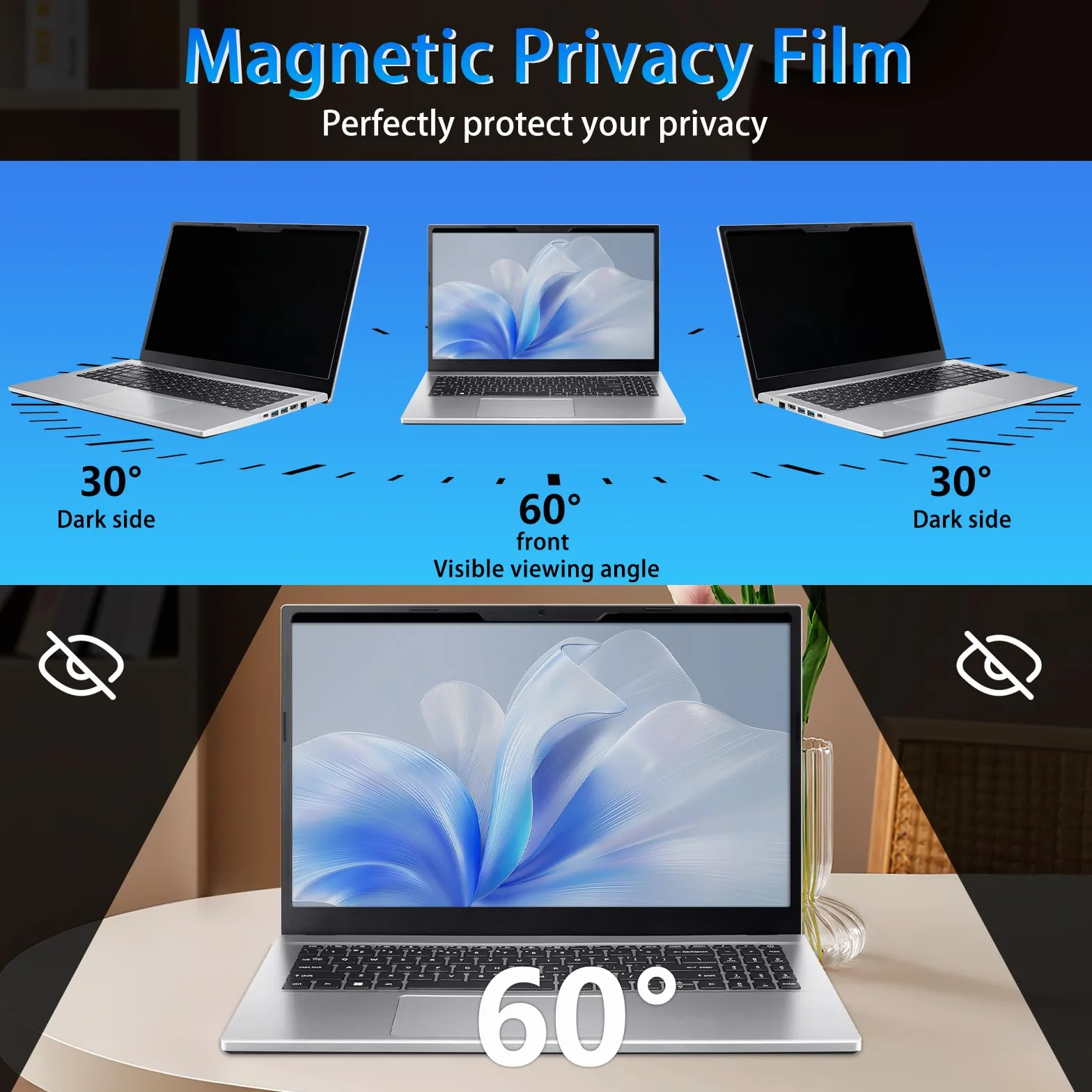 Magnetyczna folia ochronna na laptopa 12,5 cala 16:9, ochrona przed spojrzeniami, zdejmowana ochrona przed wzrokiem, ochrona przed niebieskim światłem, ochrona przed oślepieniem, folia