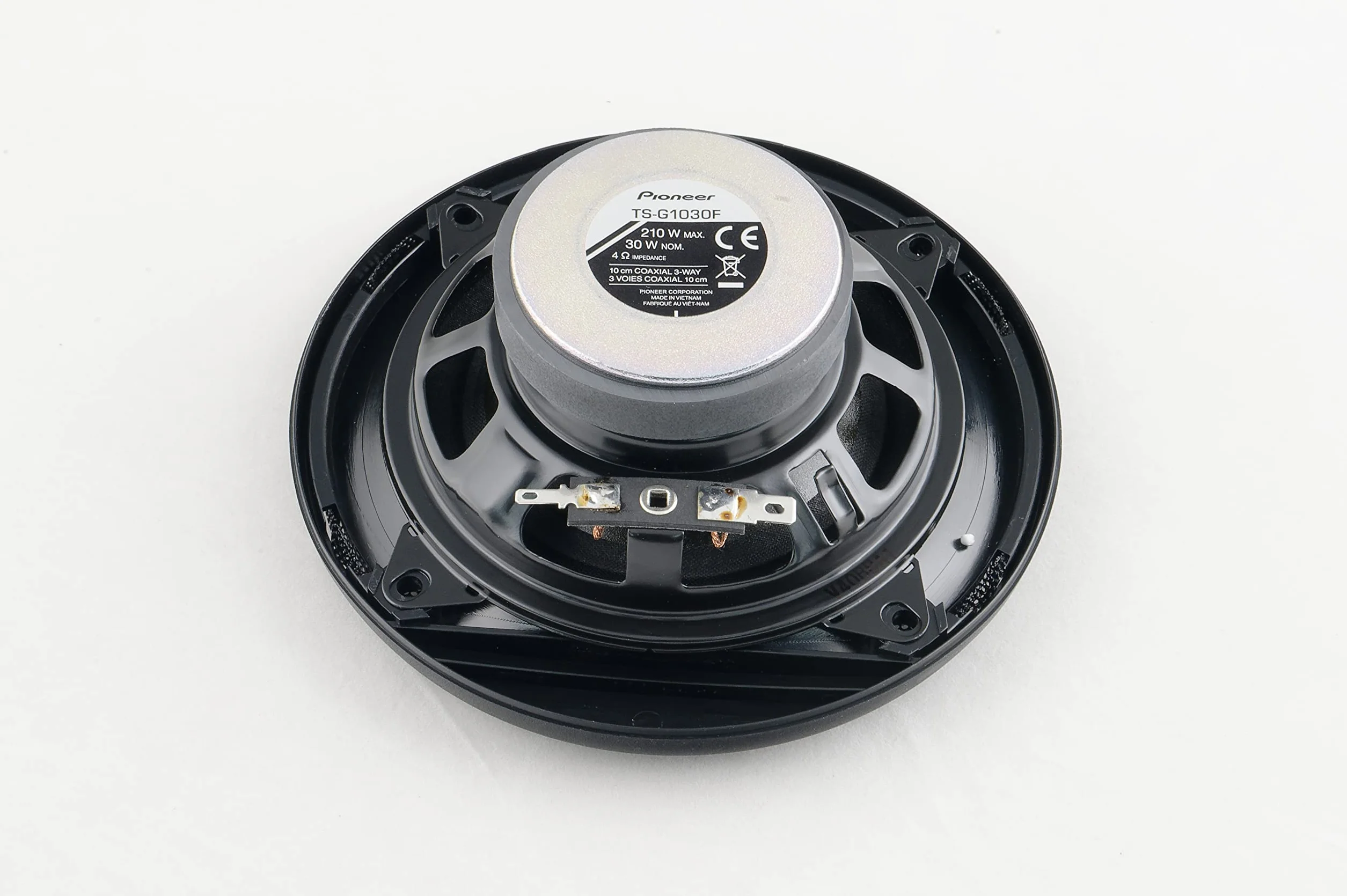 Pioneer TS-G1030F 3-drożny głośnik współosiowy do samochodów (210 W), 10 cm, mocny dźwięk, membrana IMPP zapewnia optymalny bas, moc znamionowa 30 W, głębokość zabudowy 43 mm, czarny, 2 głośniki