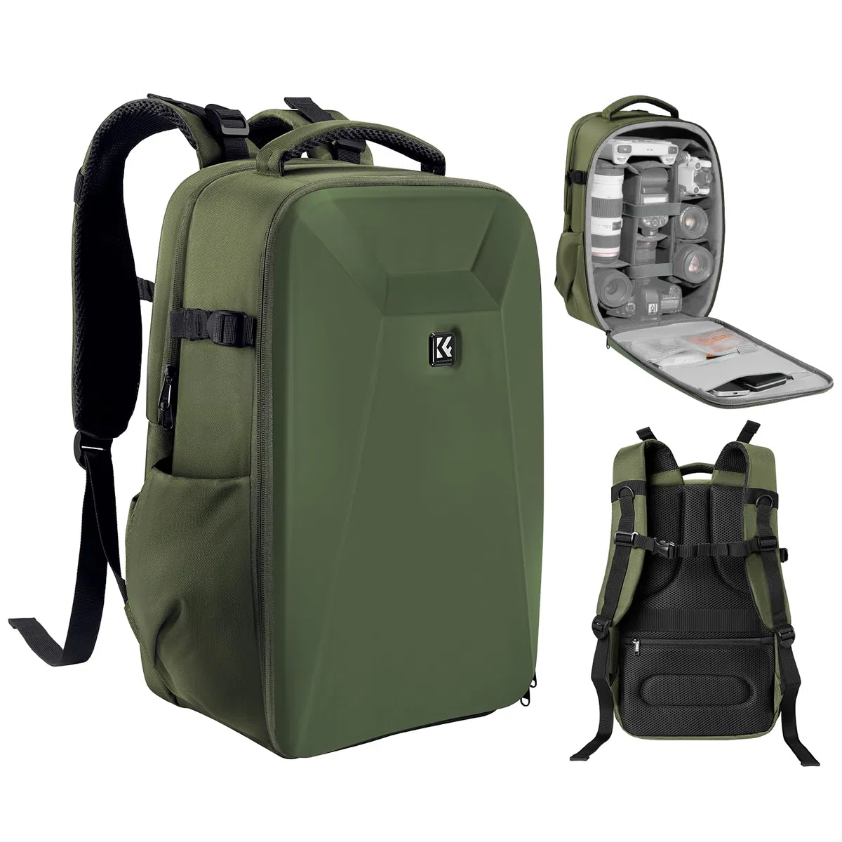K&F CONCEPT Twarda torba na lustrzankę cyfrową z kieszenią na laptopa 15,6" i osłoną przeciwdeszczową, plecak na aparat kompatybilny z dronem Canon/Nikon/Sony/DJI Mavic