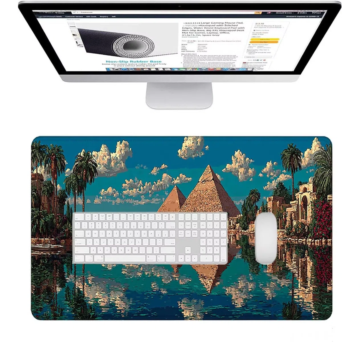 Podkładka pod mysz XXL 1500 x 800 x 3 mm, duża niebieska podkładka pod mysz do gier z motywem, podkładka pod mysz do gier w Egipcie na biurko do gier na PC, MacBook, laptop, poprawia dokładność i