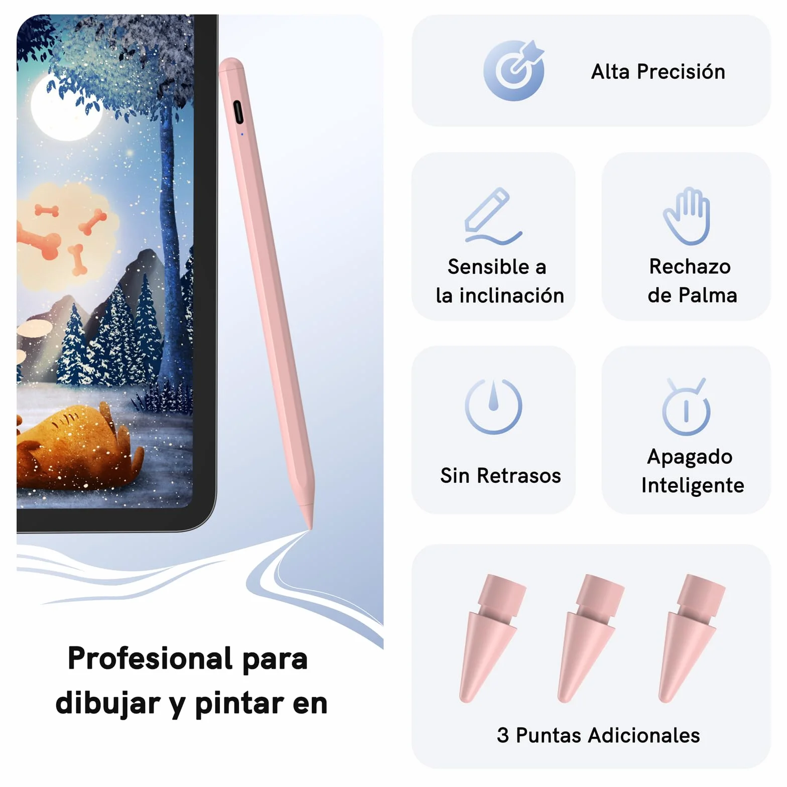 Rysik Apple Pencil do iPad 2018-2026, Odrzucanie Dłoni, Adsorpcja Magnetyczna, Kompatybilny iPad 6/7/8/9/10, Mini 5/6, Air M2/3/4/5, Pro 11"/12.9"/M4, Różowy