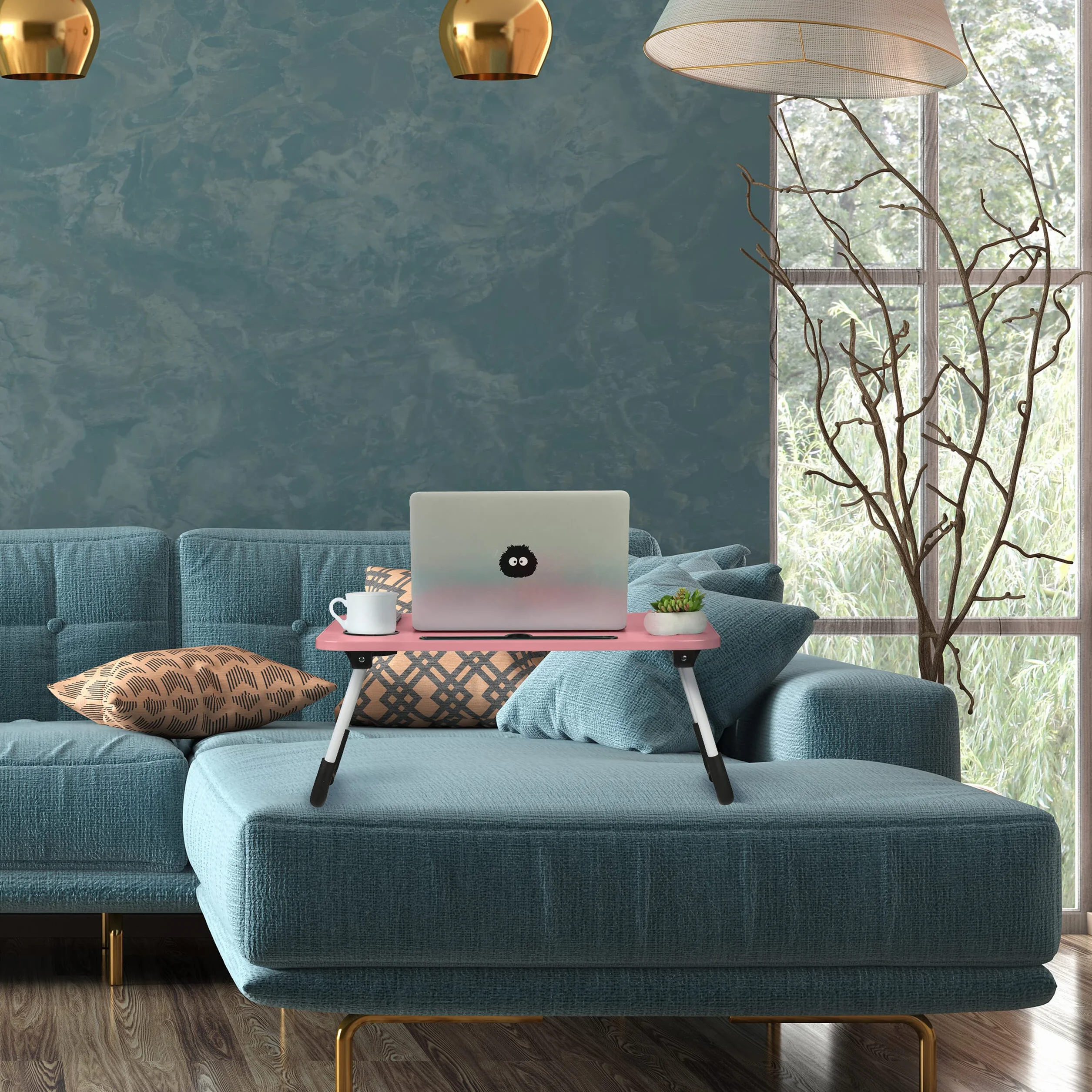 Relaxdays Stolik pod laptopa składany 26 x 63 x 40 cm różowy/biały