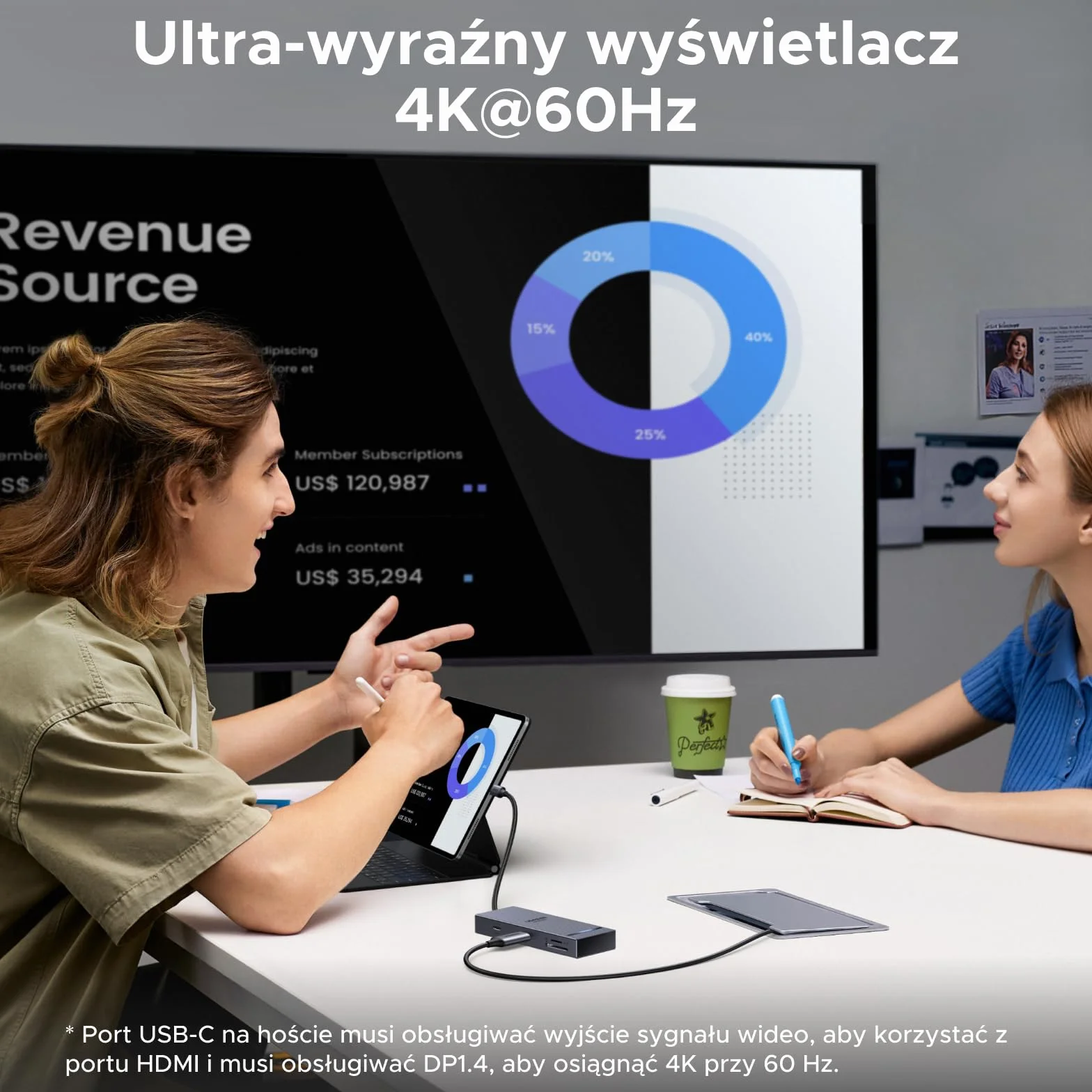 UGREEN Revodok Pro 10Gbps USB C Hub, adapter USB C HDMI 4K@60Hz, stacja dokująca USB-A 3.2, 2xUSB-C 3.2, czytnik kart SD/TF, PD 100W