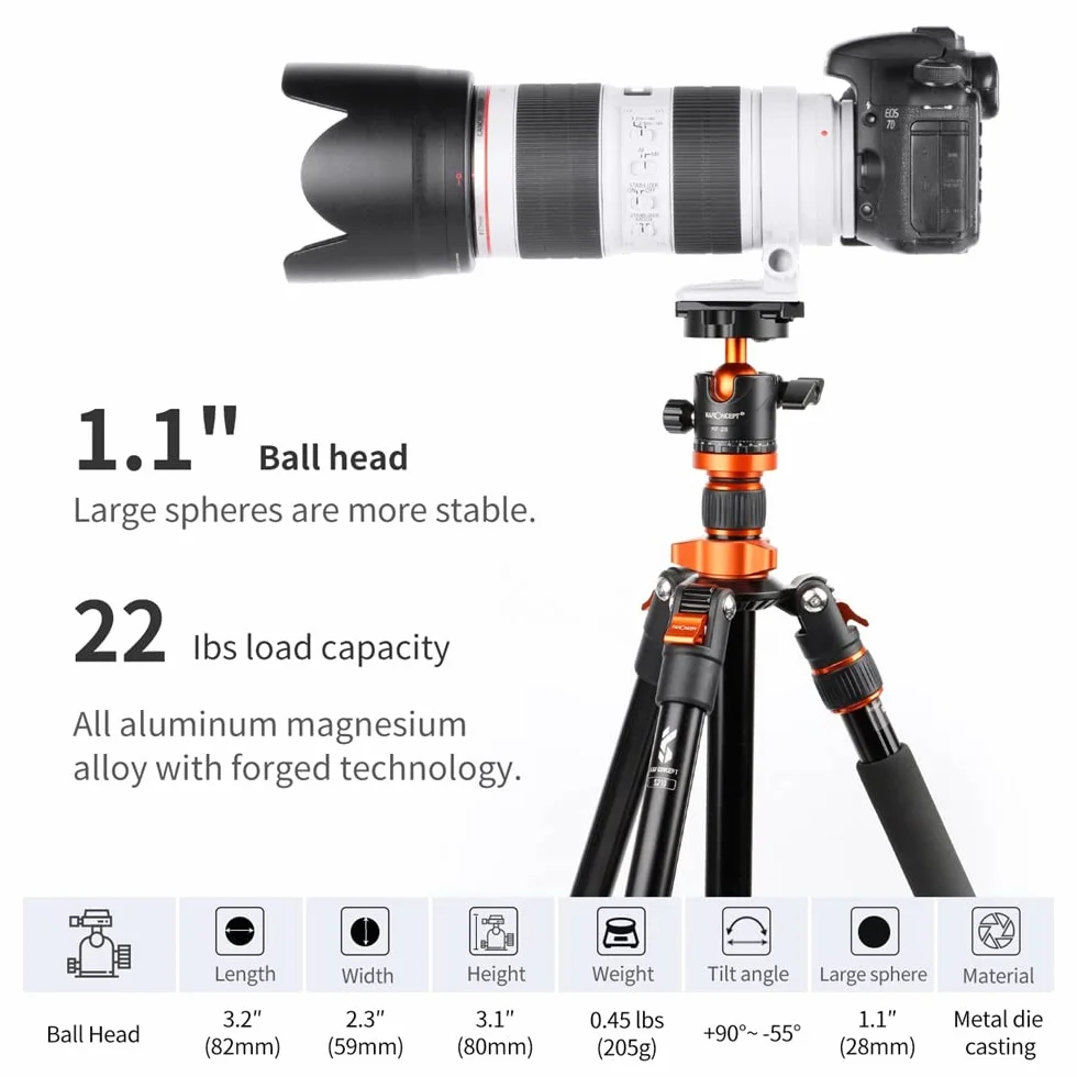 K&F Concept głowica kulowa aluminiowa 3/8" głowica kulowa 360° obrotowy adapter z szybkoobrotową płytą śrubową 1/4" do statywu i kamery Max 10kg