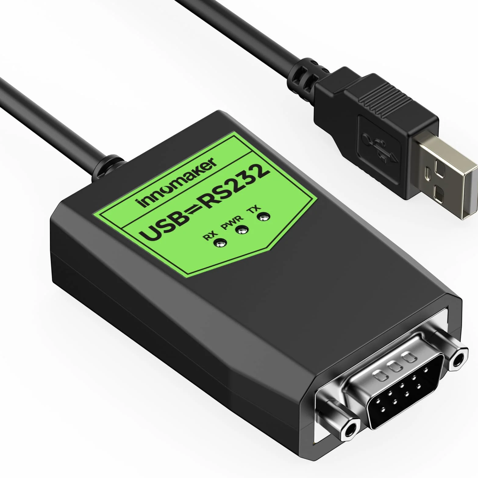 InnoMaker Przemysłowy adapter USB na szeregowy RS232, USB na DB9 męski, Chipset FTDI, Ochrona ESD, Izolacja sygnału/zasilania, Zgodny z Windows 11,10,XP, Mac OS, Android, Linux
