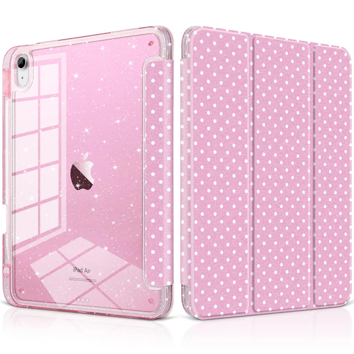 MEEgoodo Etui na iPada Air 33 cm 2026(M4) / 2025(M3) / 2024(M2), brokatowe etui na tablet z przezroczystym akrylowym tyłem + potrójnie składany stojak + uchwyt na ołówki + automatyczne budzenie