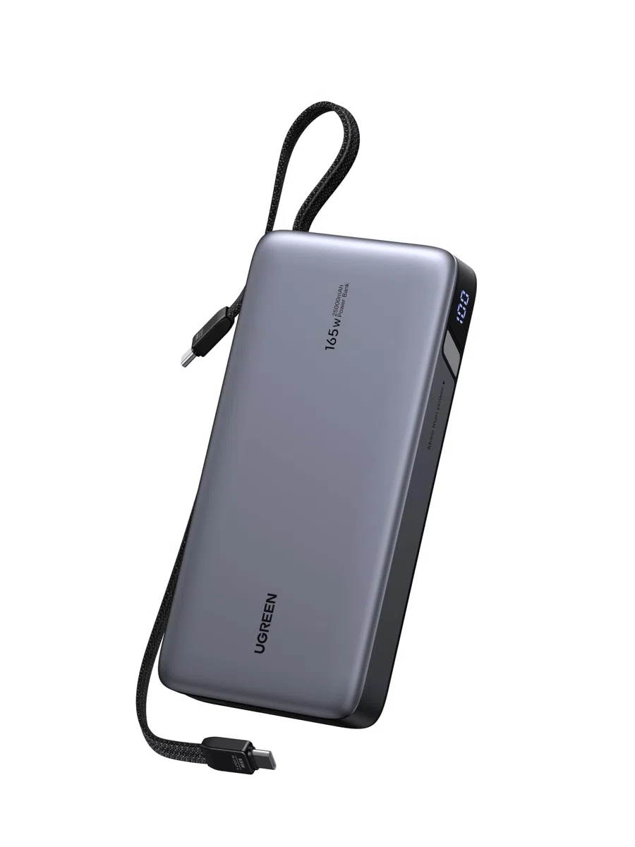 UGREEN Nexode Powerbank 25000mAh 165W z 2 wbud. USB-C-kable | Port USB-C max. 140W (PD3.1), 3x USB-C+1x USB-A, do podróży/biura, kompatybilny z MacBook Pro, Dell i iPhone