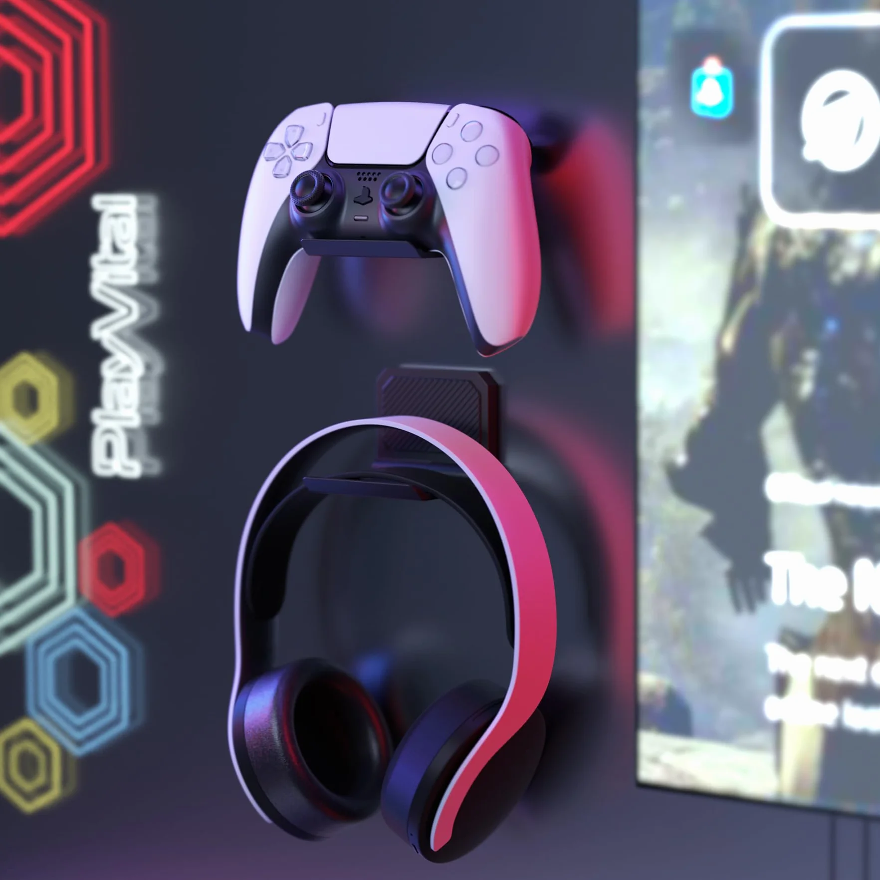 PlayVital FOLD Stojak na Kontroler do ps5 Uchwyt Ścienny Stojak do Xbox Series X/S,do Switch Pro Wieszak na Słuchawki do Xbox Wireless Headset,for Pulse 3D Headset-Czarny(4 Zestaw)