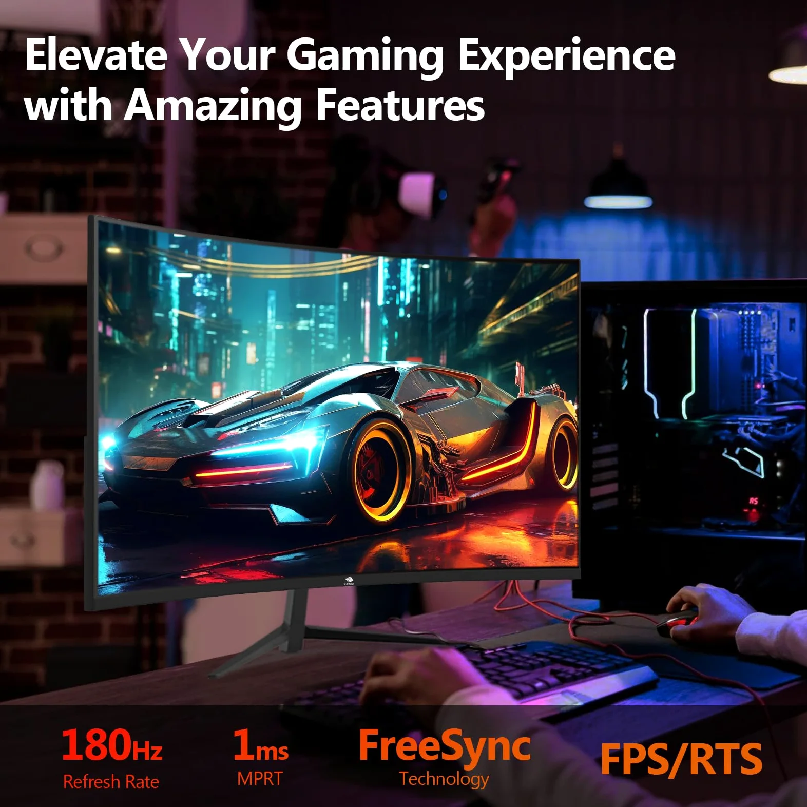 Z-Edge 24 calowy Curved Monitor do gier 180Hz 1ms MPRT, jasność 300cd/m², Zakrzywiony Ekran Full HD 16:9, Panel VA, FreeSync, HDMI DP - Czarny