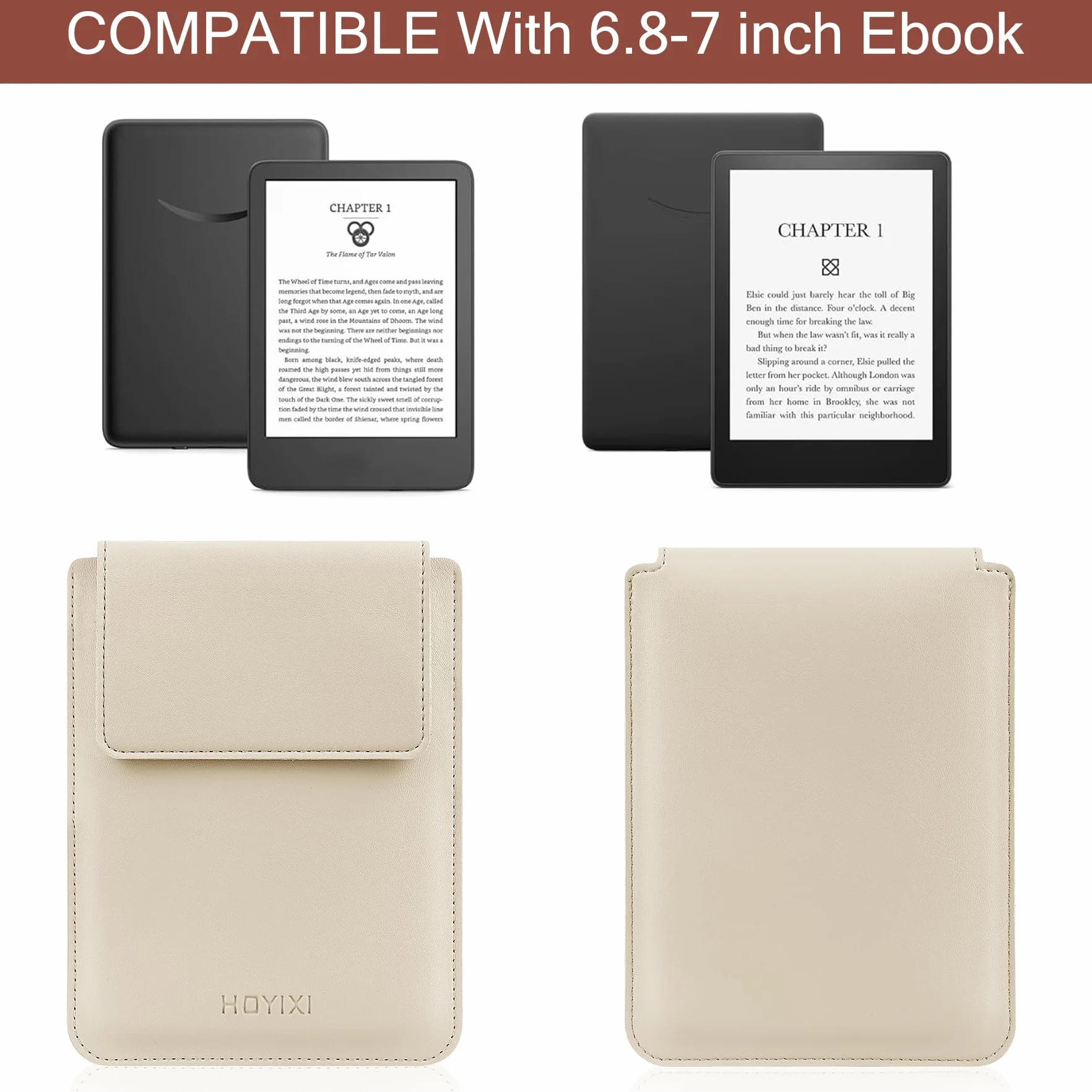 HoYiXi Uniwersalne etui do 6,8" 7" Paperwhite / Colorsoft / Signature Edition 2025 i 2021 kompatybilne z 6,8" Kobo Clara HD / PocketBook / Tolino / Sony skórzane etui do czytnika e-booków 6,8-7