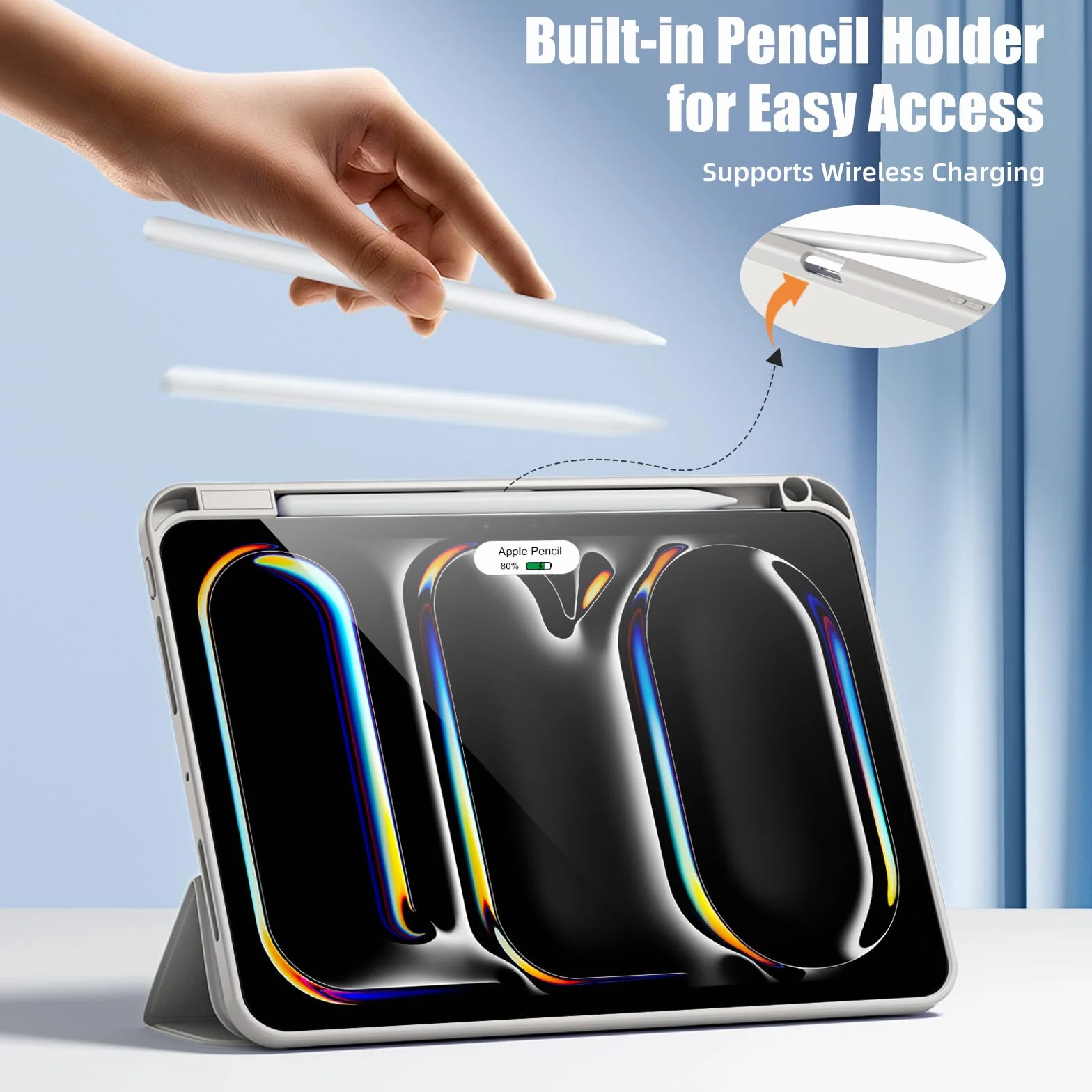 Maledan Etui na iPad Pro 11 cali M5/M4 (2025/2024) z uchwytem na ołówek, smukła elastyczna tylna osłona TPU Shockproof, obsługująca Apple Pencil Pro/USB-C, Jasnoszary