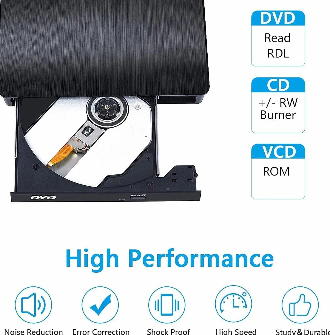 BEVA Zewnętrzny odtwarzacz CD/DVD USB 3.0 i typu C przenośny napęd CD-R/-RW, przenośny odtwarzacz do komputerów PC, laptopów, komputerów stacjonarnych, Windows 7/8/10/11/XP/Vista/Linux i Mac OS