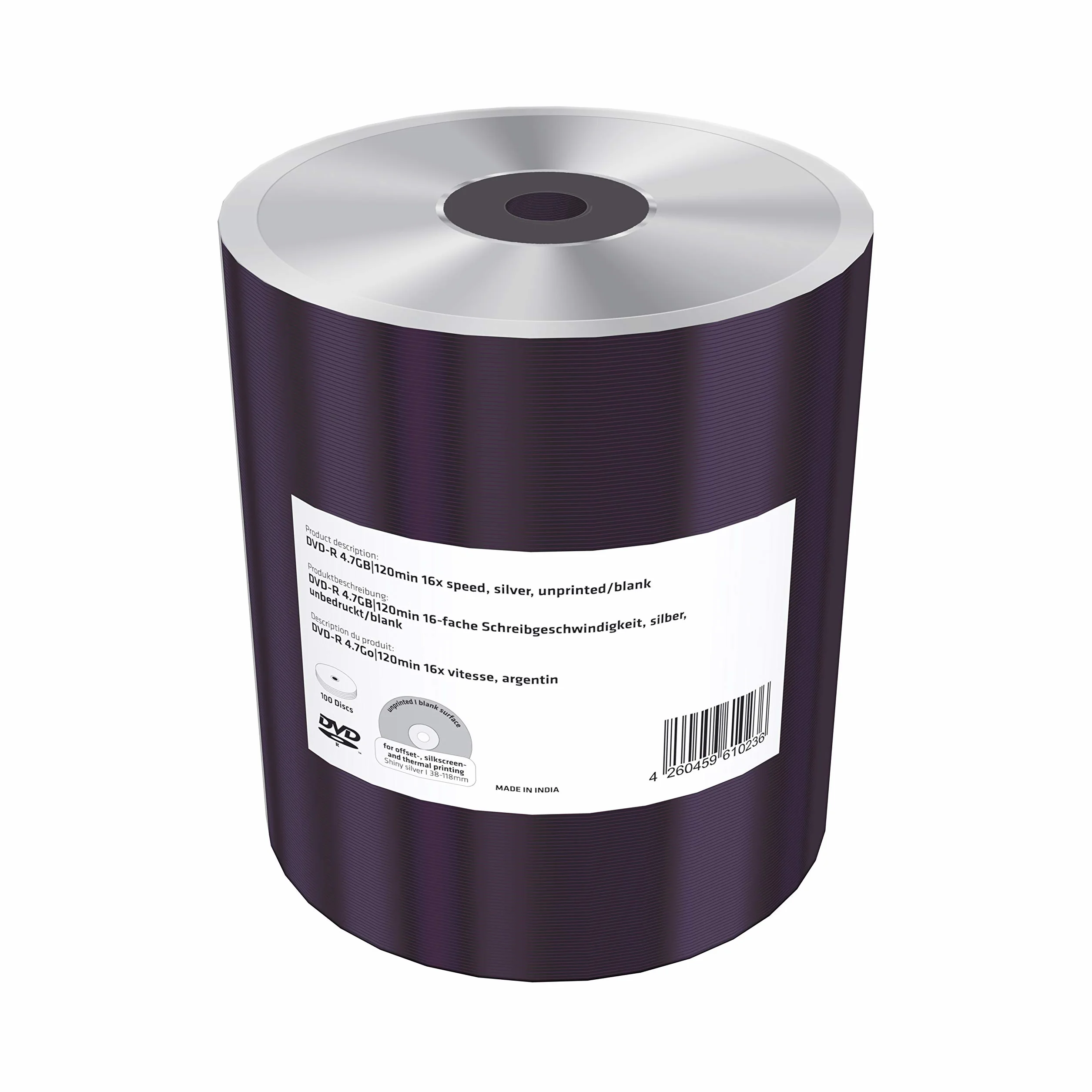 DVD-R 4,7 Gb 120 min 16x Speed srebrny Shrink 100