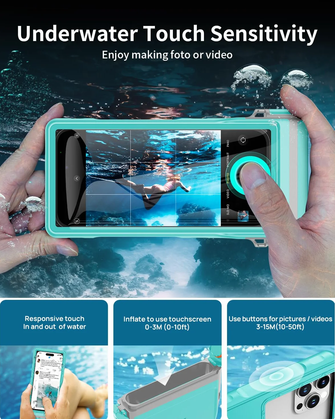 Lanhiem Wodoodporny telefon komórkowy IP68 torba na telefon podwodny 15M do iPhone Samsung Huawei Xiaomi nurkowanie