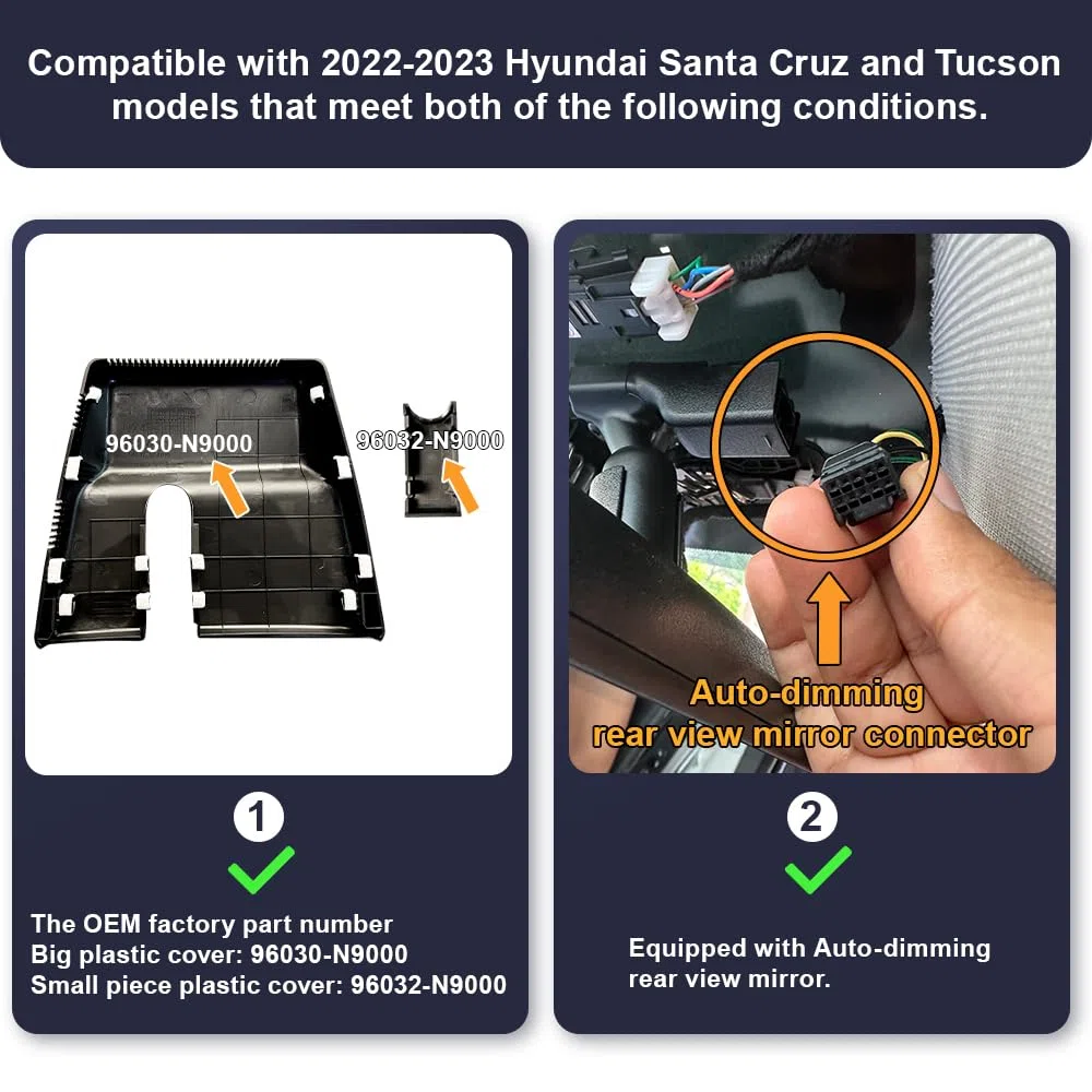 Fitcamx Dashcam kamera samochodowa odpowiednia do nowoczesnych Santa Cruz i Tucson 2022-2026, OEM 4K kamera samochodowa, 2160P+1080P UHD wideo WiFi, nagrywanie pętli, G-Sensor, WDR, 128GB