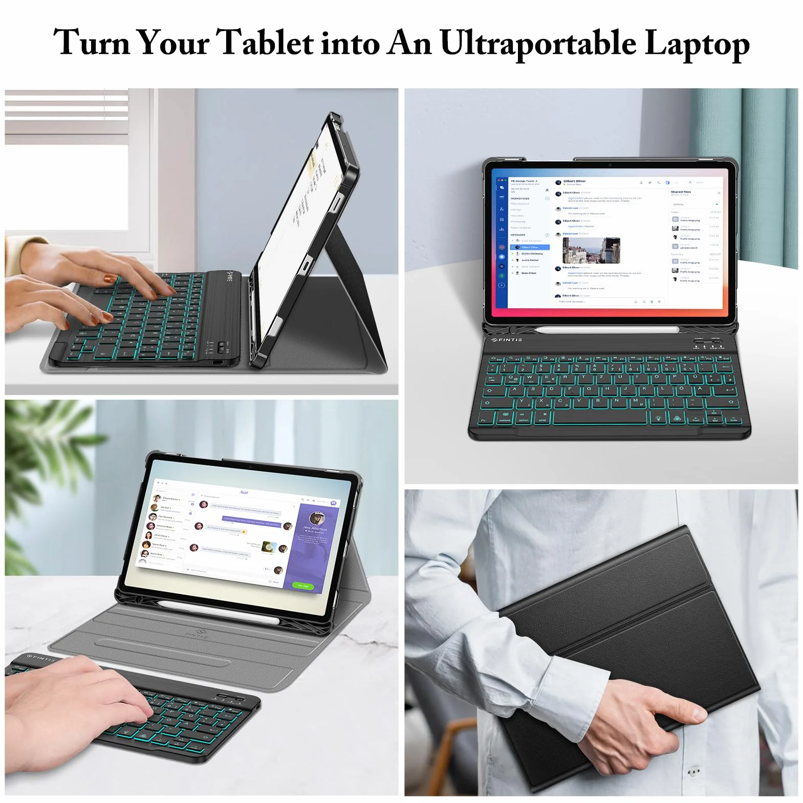FINTIE Podświetlane etui na klawiaturę Samsung Galaxy Tab S10 Lite/S10 FE/S9 FE 10,9" S9 11" magnetyczne Bluetooth czarne