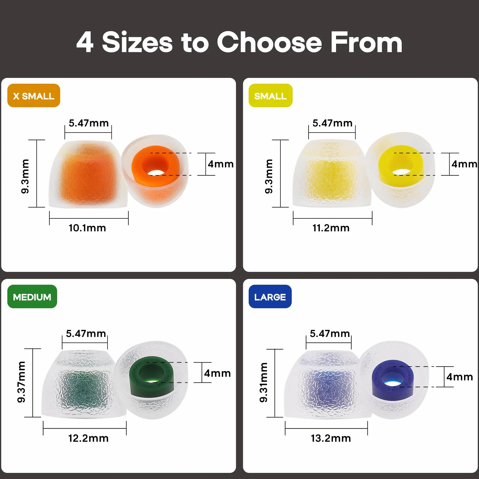 Tangzu Tang Sancai Noble Earbud Tips ze stali nierdzewnej, wymienne silikonowe końcówki IEM, 4 pary XS/S/M/L