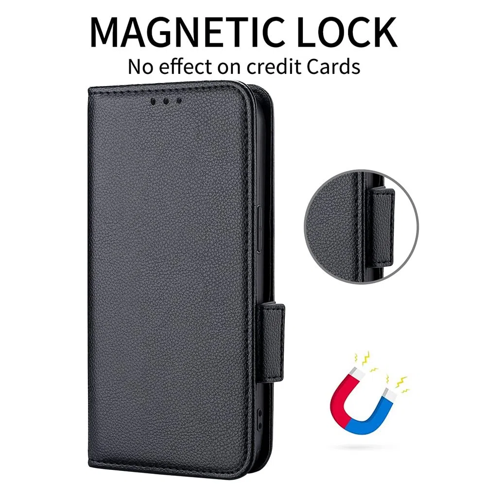 Topme Etui skórzane do Motorola Moto ThinkPhone/Lenovo ThinkPhone (16,76 cm), [prosta okładka z wzorem litchi] - ciemno niebieski