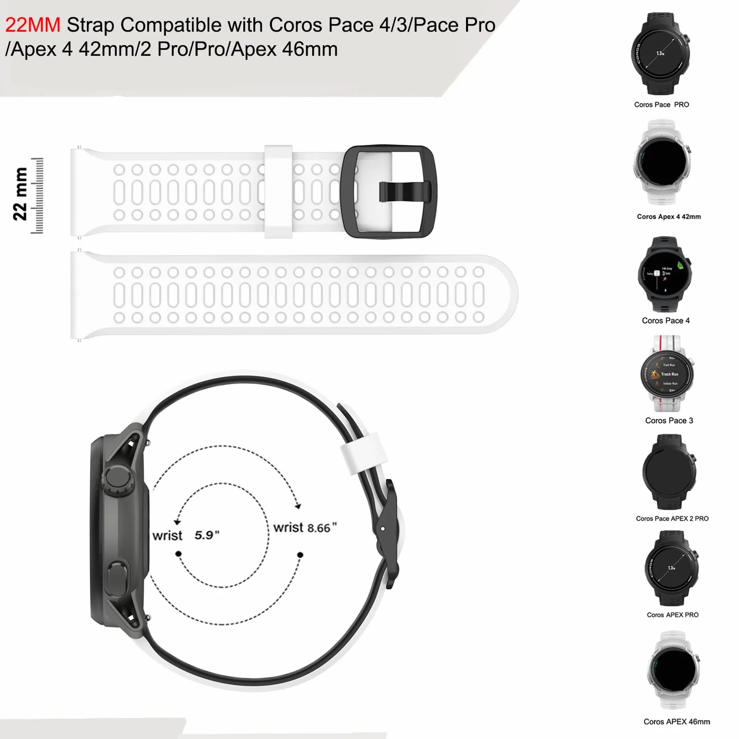 Silikonowy pasek do zegarka Coros Pace 4/3/2/APEX 2/2 PRO/APEX 42mm 46mm/PRO 20mm 22mm sportowy z szybkim zapięciem