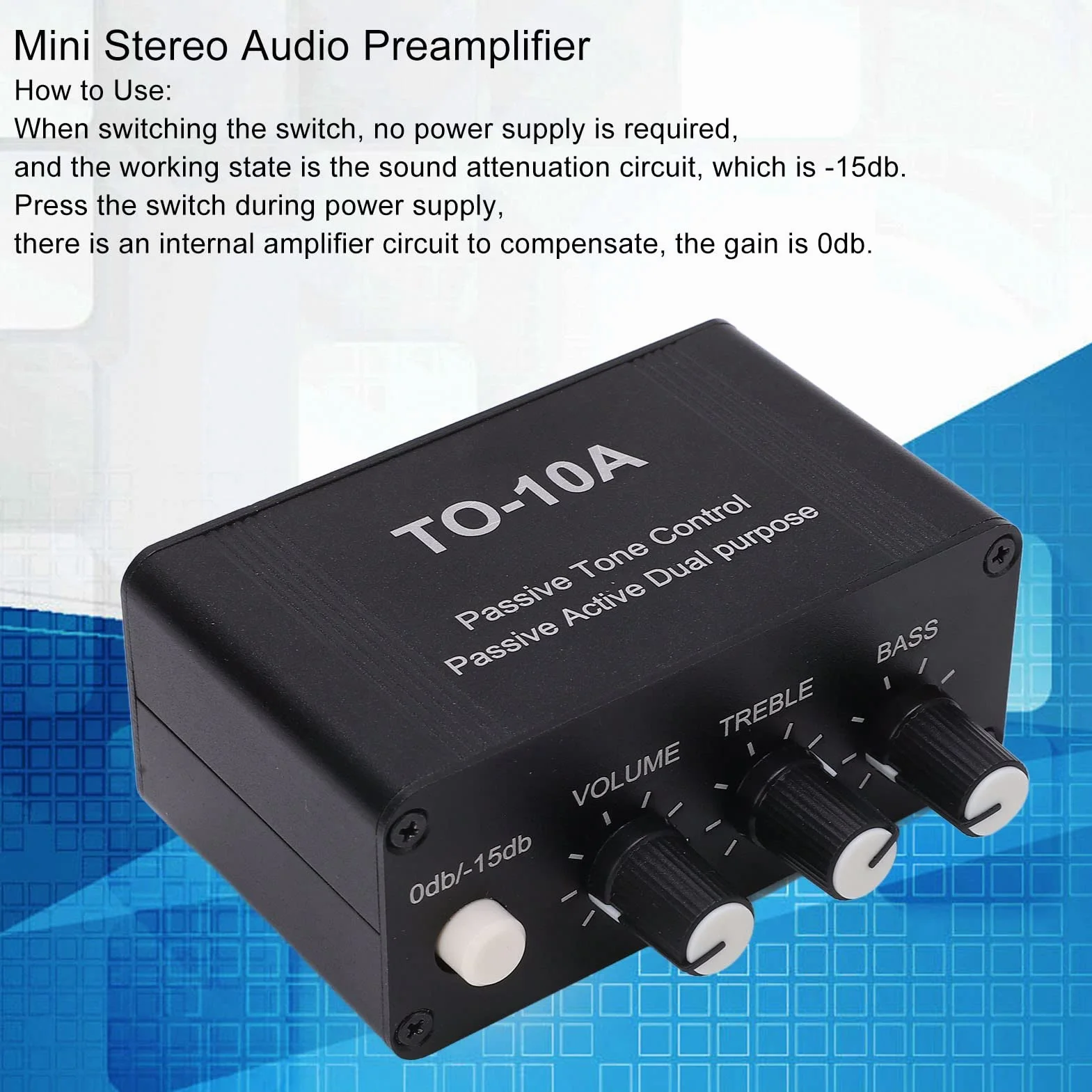 Przedwzmacniacz Audio Mini Stereofoniczny Ne5532 3,5 mm, Regulacja Basów i Tonów