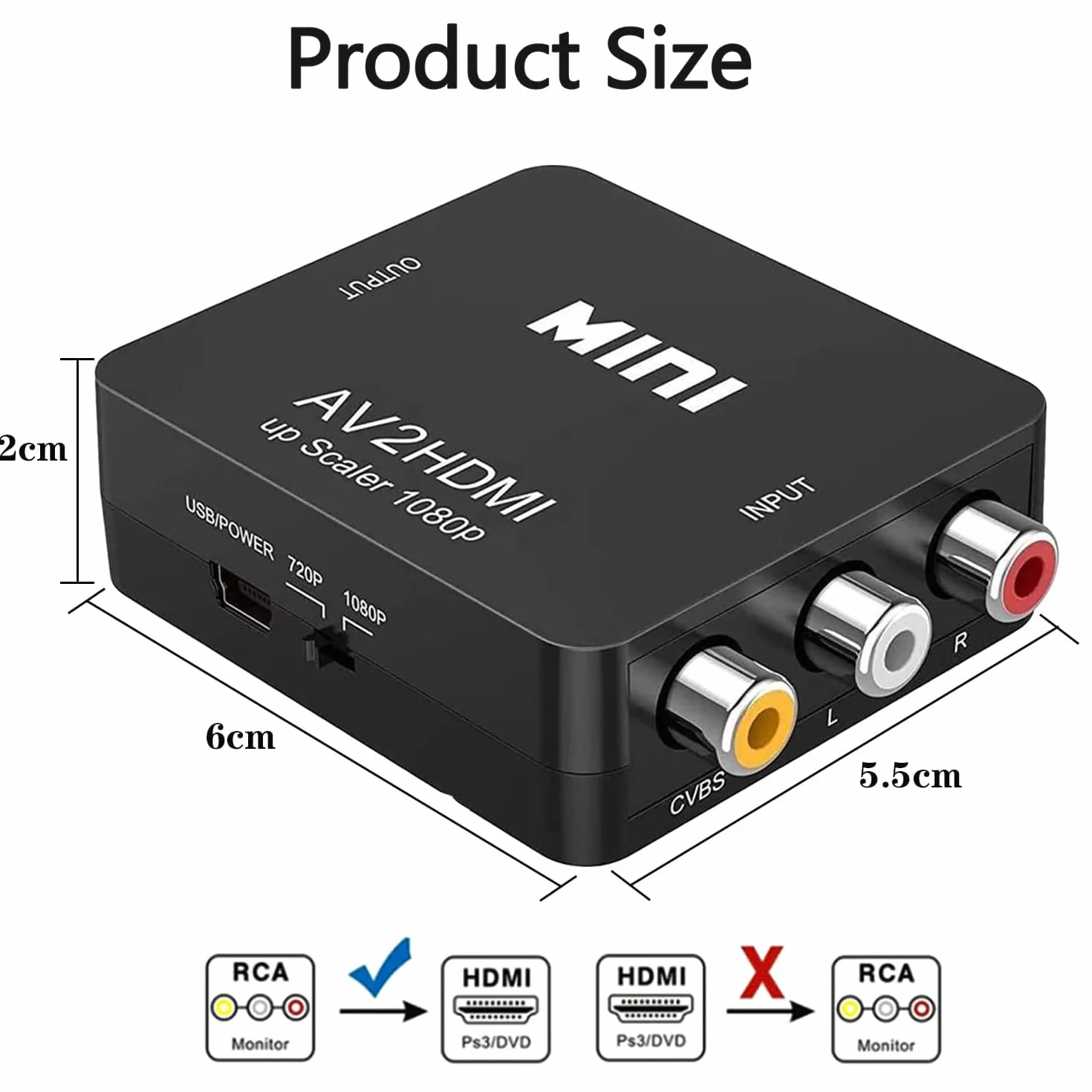 Adapter HDMI RCA na HDMI AV do HDMI Adapter AV do HDMI HDMI na RCA Wii HDMI Adapter Scart na HDMI 1080P z kablem zasilającym do WiiPS2 GamecubeVHS Camara Laptop DVD Projektor