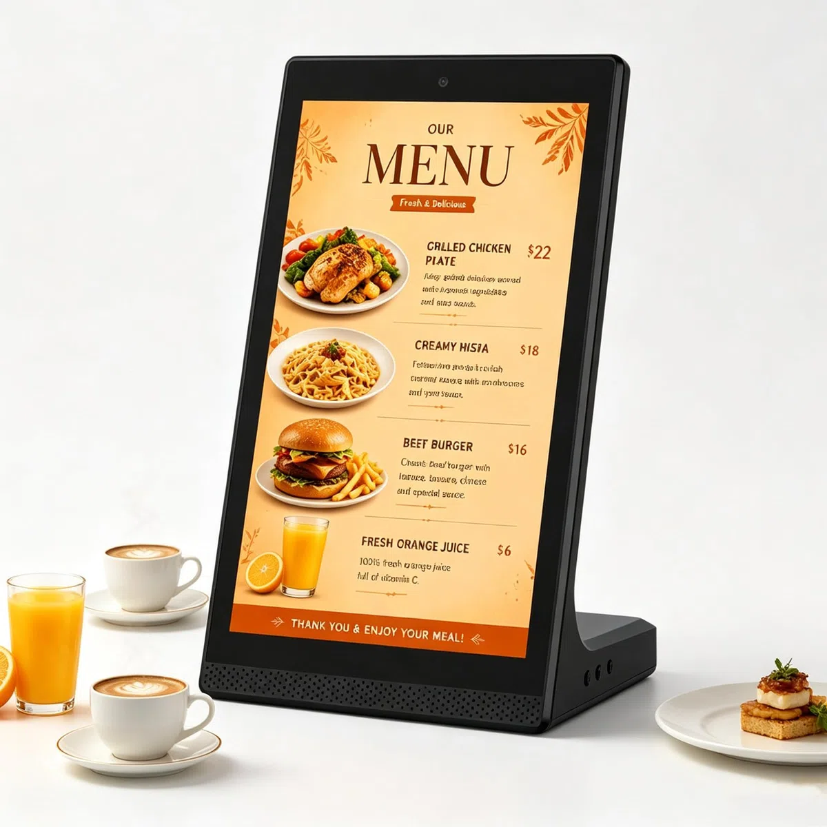 Cyfrowy wyświetlacz reklamowy 15,6 cala z ekranem dotykowym i funkcją elektronicznej tablicy menu; ekran reklamowy (USB/Wi-Fi) do restauracji, kawiarni, sklepu i firmy.