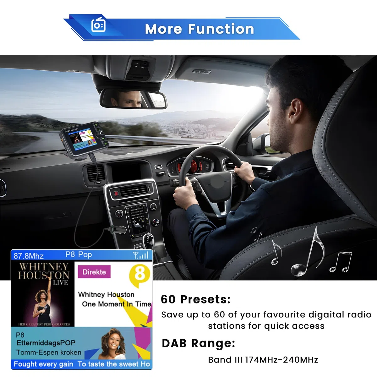 Głośnomówiący Bluetooth Dab+cyfrowy adapter radiowy, wyświetlacz LCD 2,4 cala, nadajnik FM, muzyka BT, interfejs AUX