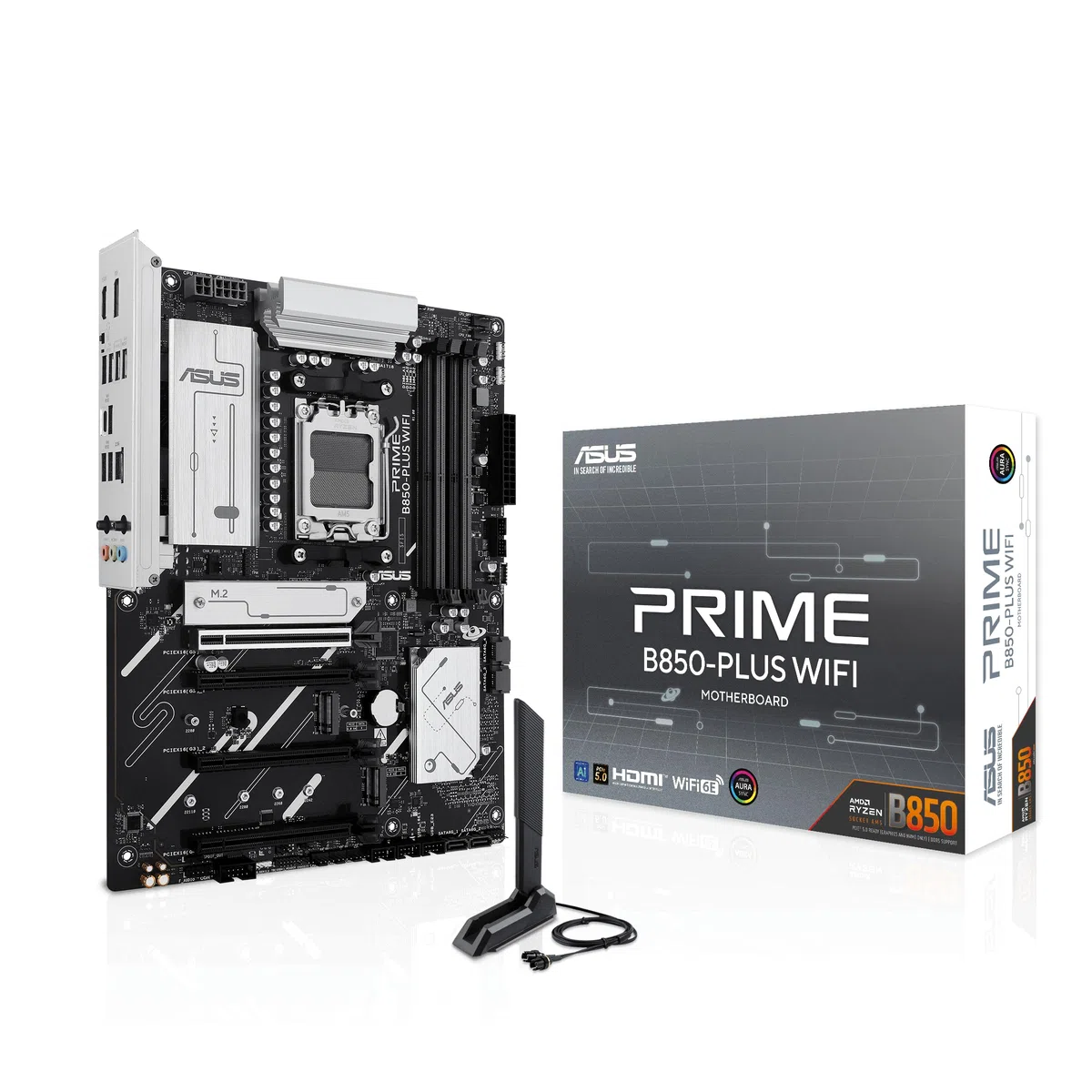 ASUS Prime B850-PLUS WiFi płyta główna dla graczy, gniazdo AMD AM5 (ATX, DDR5, PCIe 5.0, 3X M.2, WiFi 6E, DisplayPort, HDMI, BIOS Flashback, Aura Sync) | Zasilanie 8+2+1 faz, PCIe 5.0, 3 gniazda M.2, Wi-Fi 6E, Realtek 2.5 Gb, DisplayPort, HDMI, USB-A/C 10