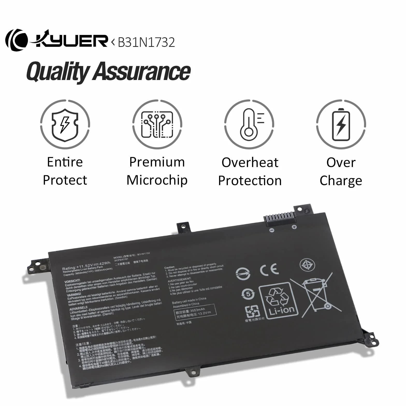 Bateria do Asus Vivobook S14 42Wh B31N1732 S430FA S430FN S430UA S430UAN S430UN S430UF K430F K430FA K430U V430U X430U X430UA X430UN X430UF X430FA X430FN FX571GT FX571LH FX571LI F571GD