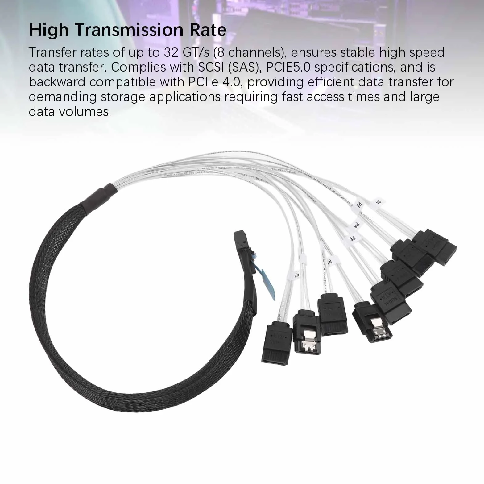 Kabel MCIO 8i do 8xSATA3.0 50 cm 19,69 Cala 32 GT S 8 Kanałów do Transmisji Danych Serwera