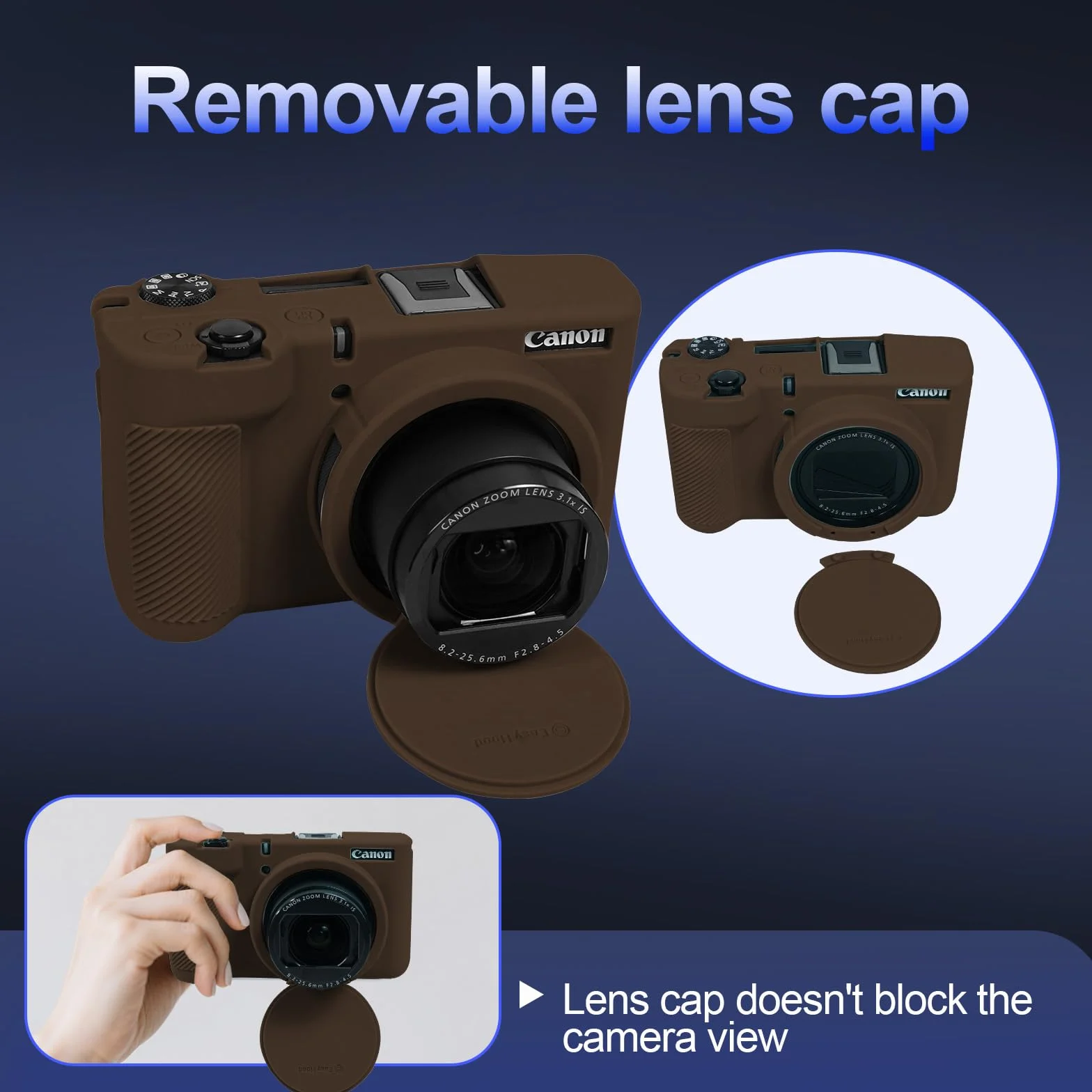 EASY HOOD Etui V1 do aparatu cyfrowego Canon PowerShot V1 z wyjmowaną osłoną na obiektyw, miękkie, lekkie etui do aparatu cyfrowego Canon PowerShot V1, brązowe