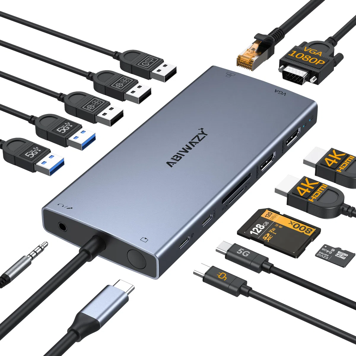 Adapter koncentratora USB C, 10 w 1 USB C na USB HDMI, koncentrator Ethernet, USB C, 4K przy 60 Hz, HDMI+Ethernet, 4 USB, port danych USB-C, czytnik kart SD/TF + 100 W PD (czarny)