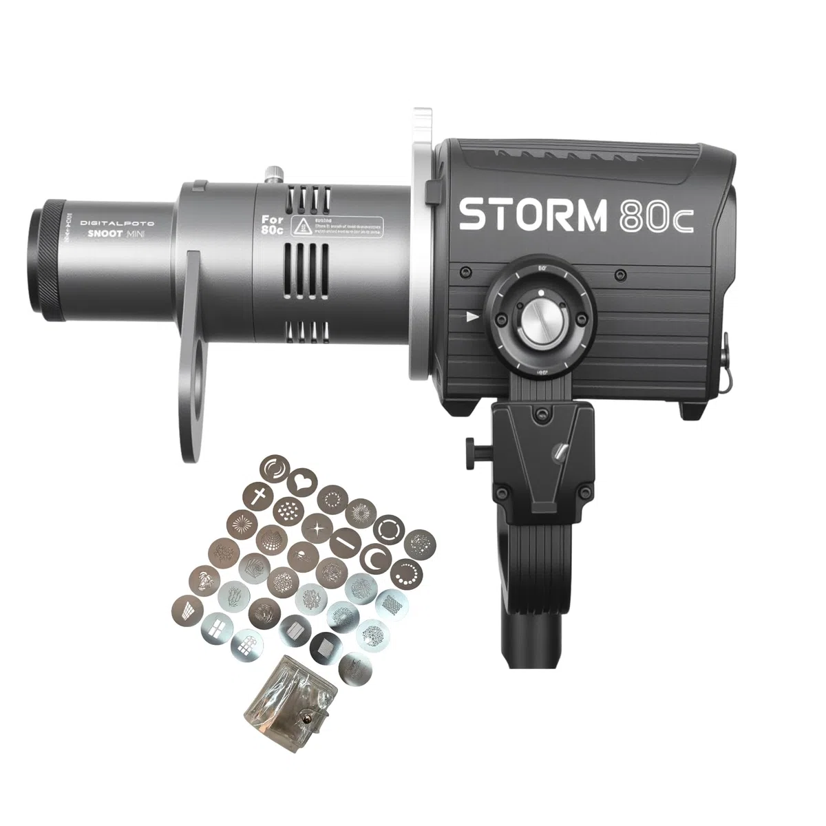 Mini snoot optyczny do COB Aputure Storm 80C Light zawiera 33 filtry Gobo i album Gobo z przezroczystego PCW, podwójne gniazdo magnetyczne, regulowane ogniskowanie, aluminiowa rama zapewniająca efekty