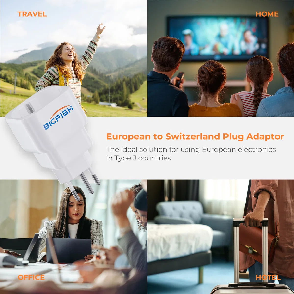 Bigfish Adapter Szwajcaria Niemcy, 2 sztuki, adapter do gniazdka w Szwajcarii Niemcy, adapter Niemcy, Szwajcaria, typ J, szwajcarska wtyczka podróżna do Malediwów, Rwandy, Liechtensteinu, biały
