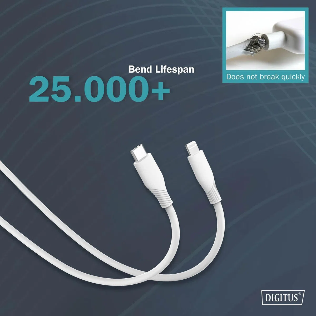 DIGITUS Kabel do ładowania - USB C do Lightning - 0,5 m - Kabel USB 480 Mbit/s 60 W 3 A - Elastyczna silikonowa osłona z zabezpieczeniem przed zginaniem - Certyfikat MFI dla urządzeń Apple - Biały