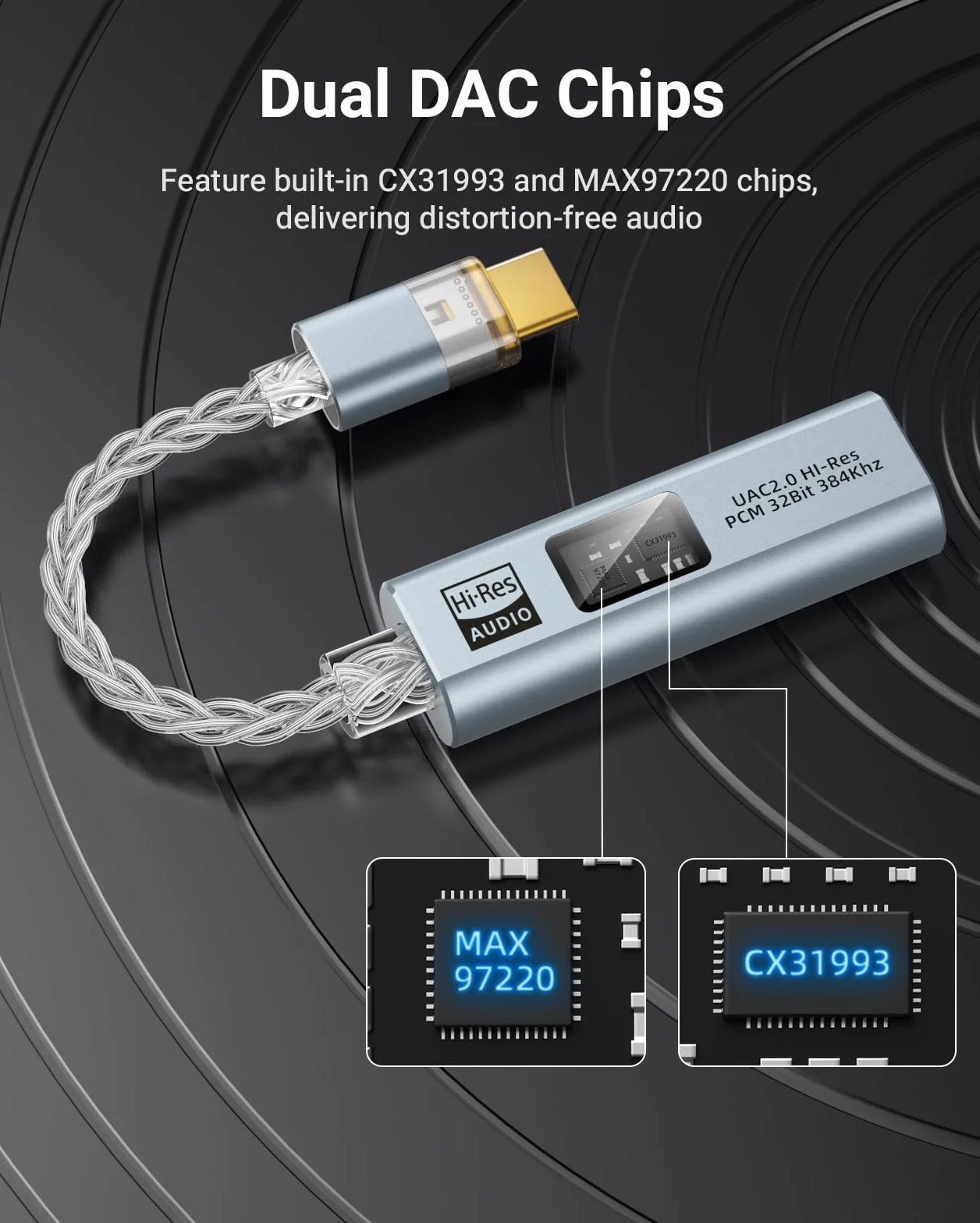 MoKo USB C to 3.5mm Audio Adapter, Dual DAC Chip CX31993 & MAX97220, 32bit/384KHz Audio Dongle with HiFi Amplifier, Type C to Headphone 3.5mm Aux Converter for iPhone Android iPad Mac PC, Grey