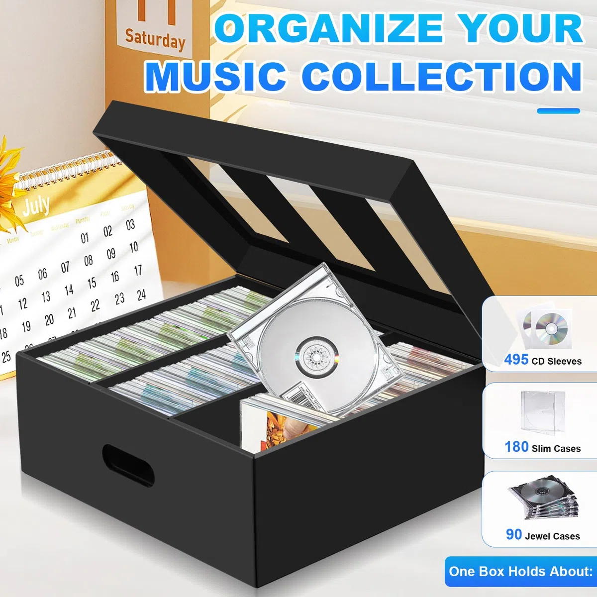AOBOPLE Pudełko do przechowywania płyt CD, 3 sztuki, 3 przegródki, etui na 180 płyt CD w pełnym etui na biżuterię, 360 płyt CD w smukłych etui i 990 płyt CD w etui na płyty CD/DVD