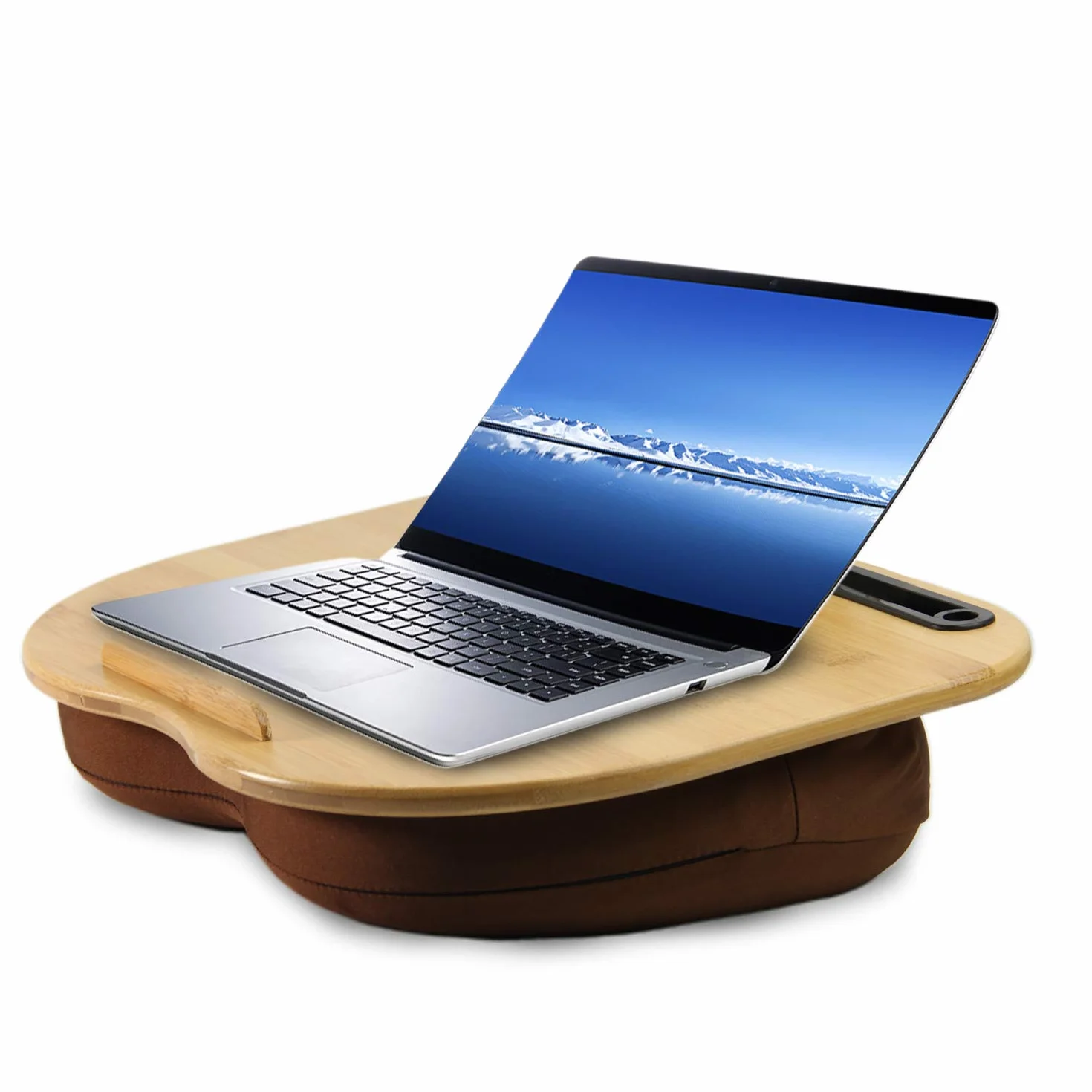 VLOXO Przenośna poduszka na laptopa z otworem na kolana i antypoślizgowymi paskami w zestawie podstawka na tablet do 14 cali do notebooka, MacBooka, tabletu, wiele zastosowań
