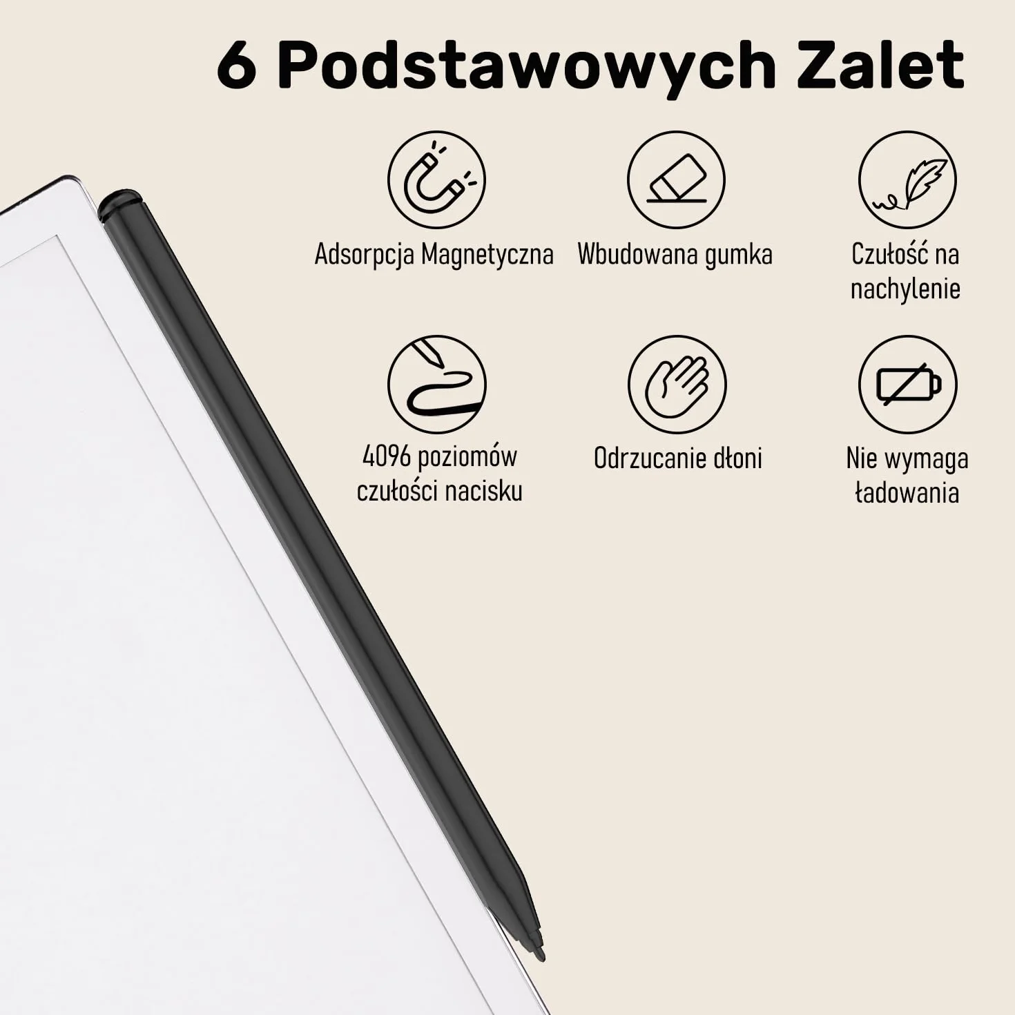 Rysik Kompatybilne Remarkable 2, EMR Pen z Gumką, Poziom Nacisku 4096, Odrzucanie Dłoni i Adsorpcja Magnetyczna, Pióro Cyfrowe Kompatybilne z Tabletami Kindle Scribe/Remarkable 2/1