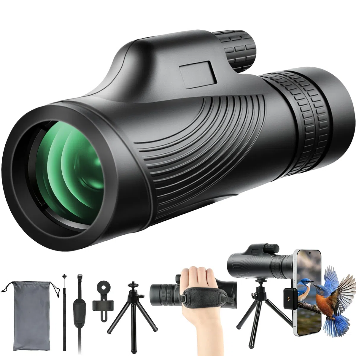 AOOWU Teleskop monokularowy o dużej mocy z statywem, 10x30 HD Zoom wodoodporne kompaktowe monokular dla dorosłych, pryzmat BAK4 i soczewka FMC, świetny do obserwacji ptaków, wędrówek, polowania