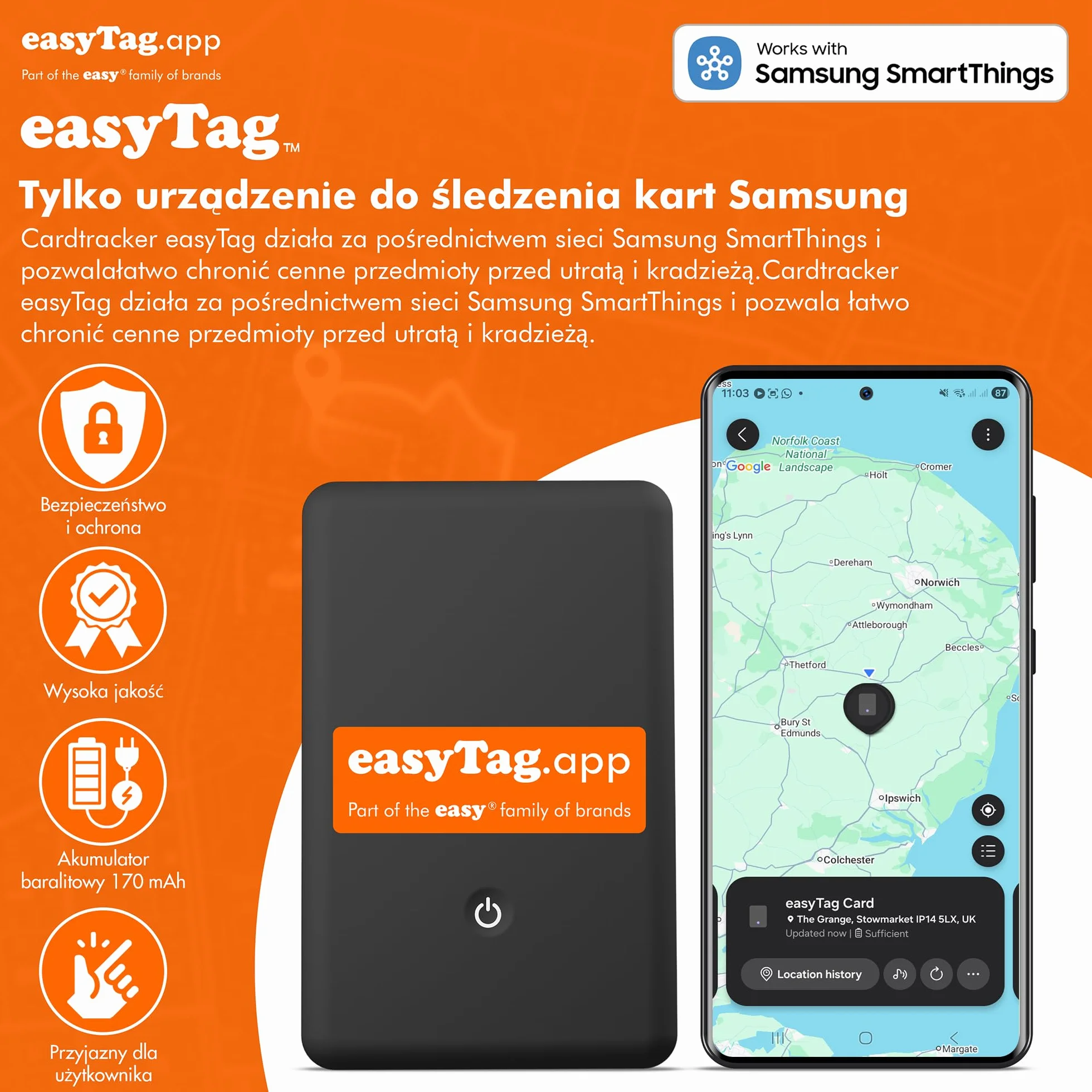 easyTag Tracker Card Smart Tag do śledzenia portfeli Samsung SmartThings