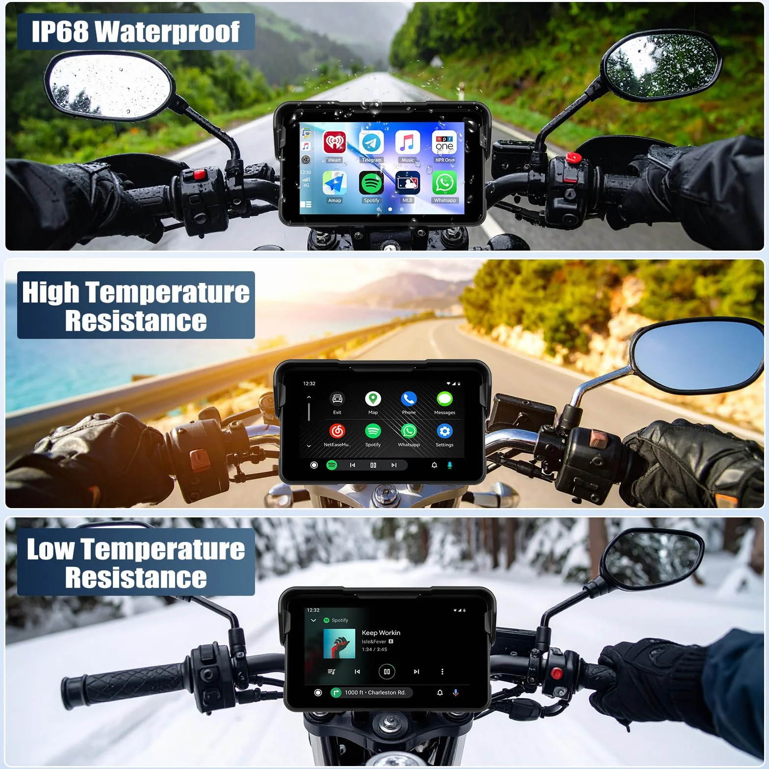 [2026 CARPLAY] CAMECHO 5-calowy bezprzewodowy ekran dotykowy CarPlay do motocykli z Bluetooth i GPS-em – wodoszczelny (IP67) uniwersalny monitor samochodowy/motocyklowy 12 V z funkcją Android Auto