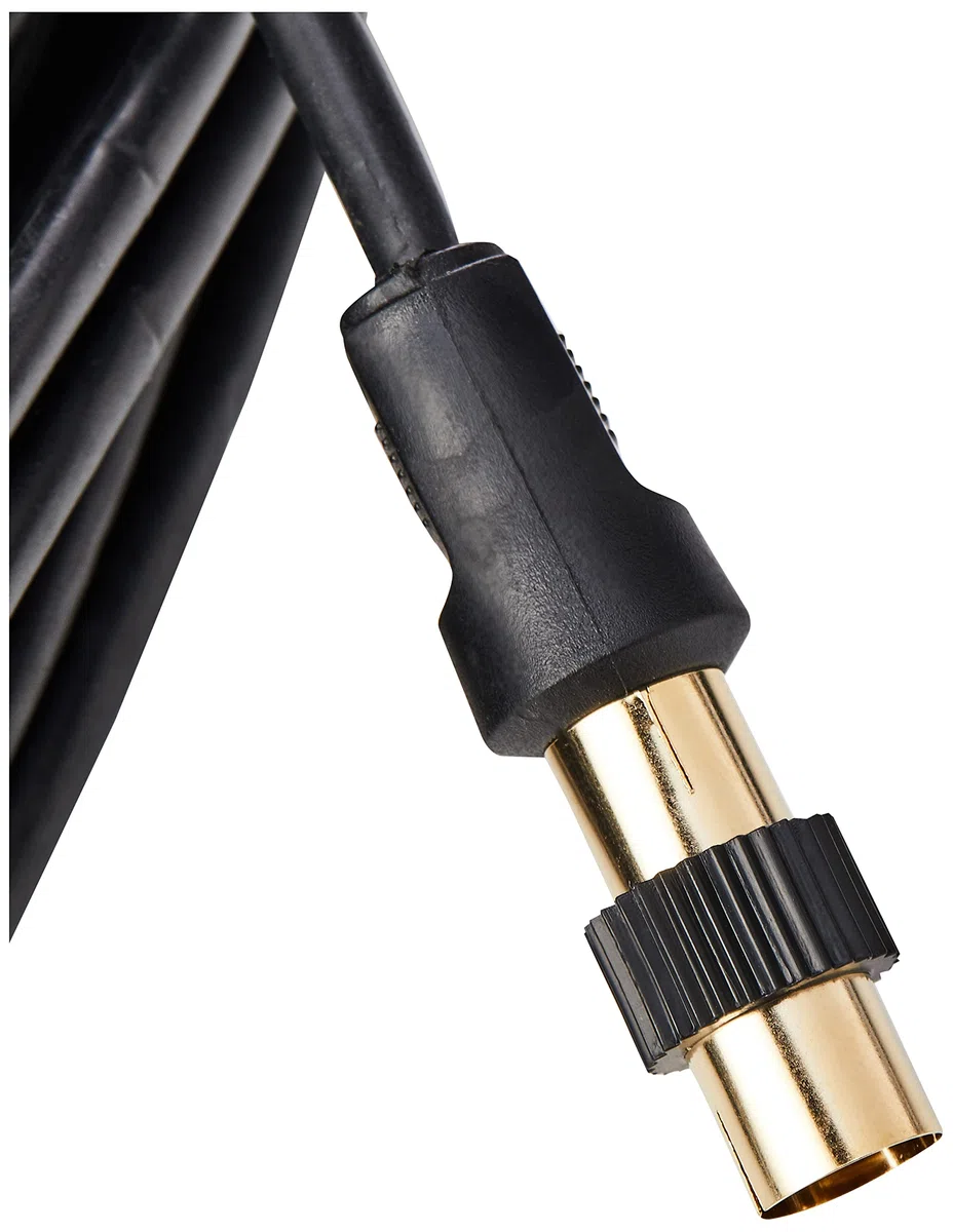 CDL Micro Kabel antenowy TV 5 m pozłacany (M-M) z adapterem (F-F) - czarny