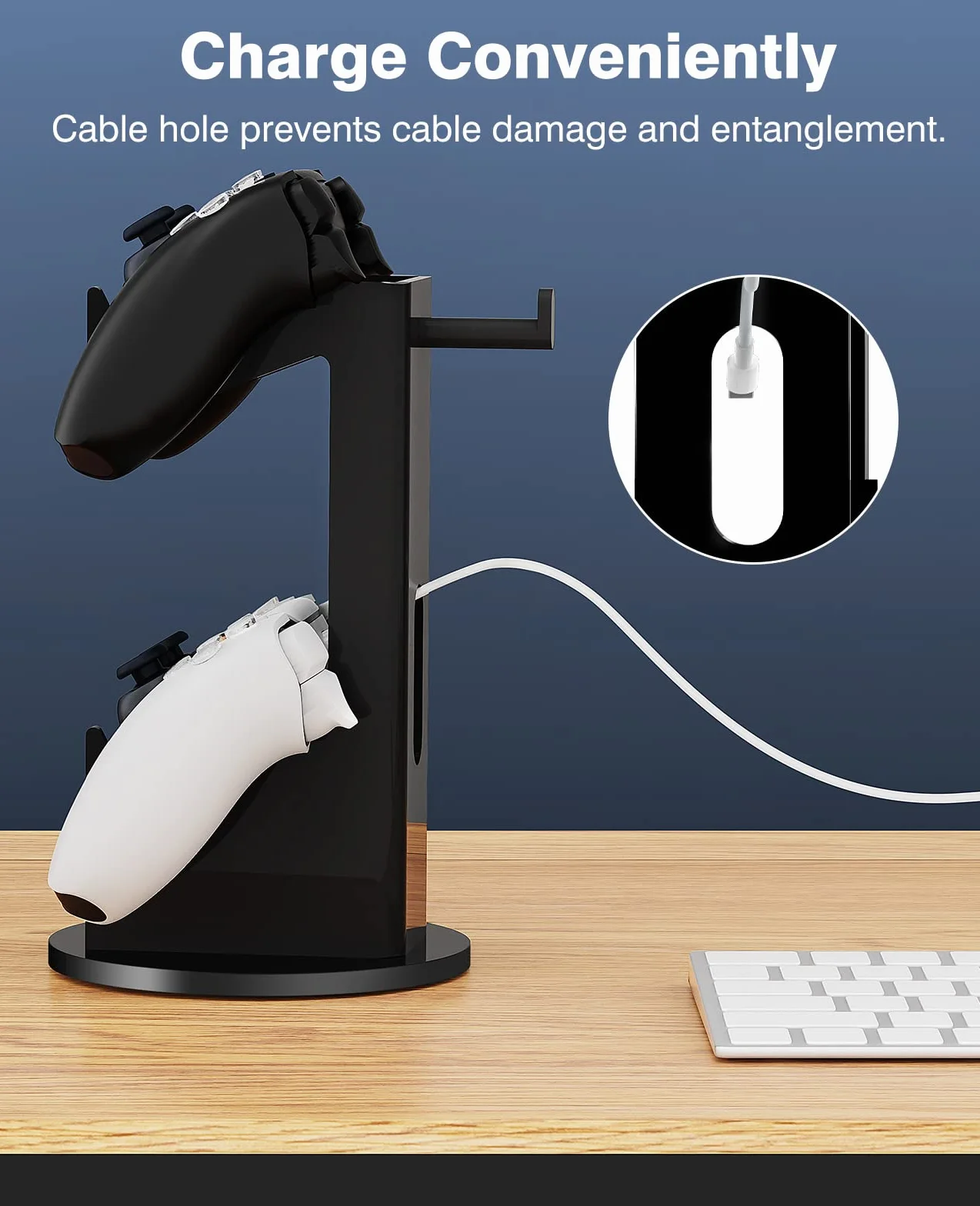 MoKo 2 in 1 Universal Stand for Gamepad and Headphone, Controller Holder for Switch/Switch 2, PS5, PS4, Xbox One, Xbox Series, Black