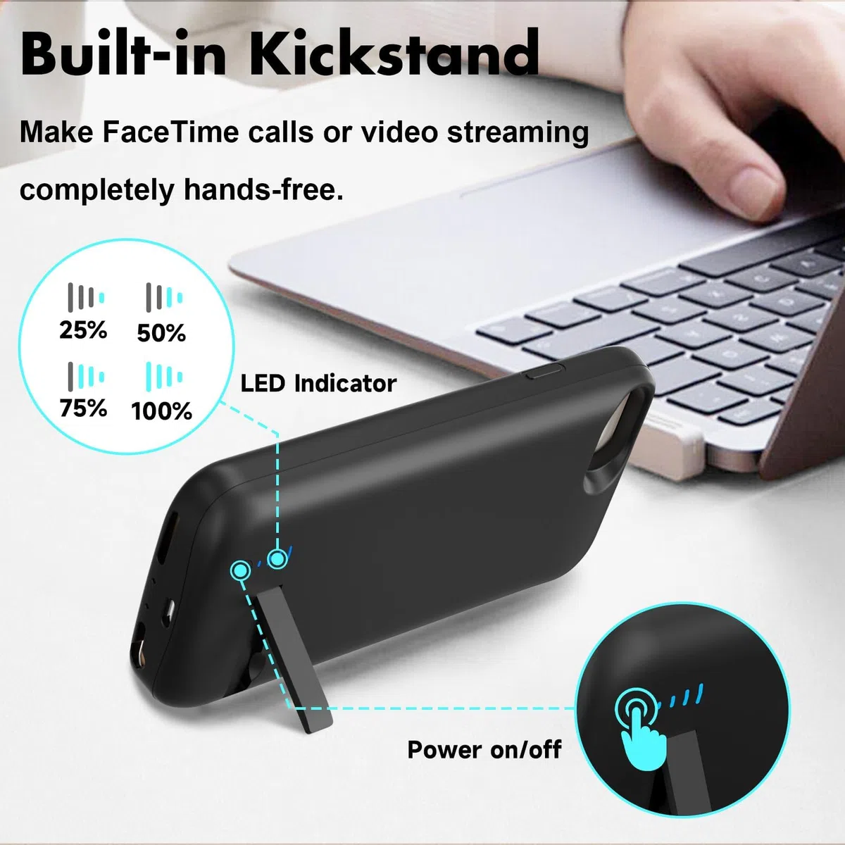 Etui na baterie do iPhone'a 8/7/6S/6/SE 2020 (11.9 cm), szybka ładowarka 8500 mAh, wąska, rozszerzona, ładowana, przenośna bateria ochronna zapasowa - czarne